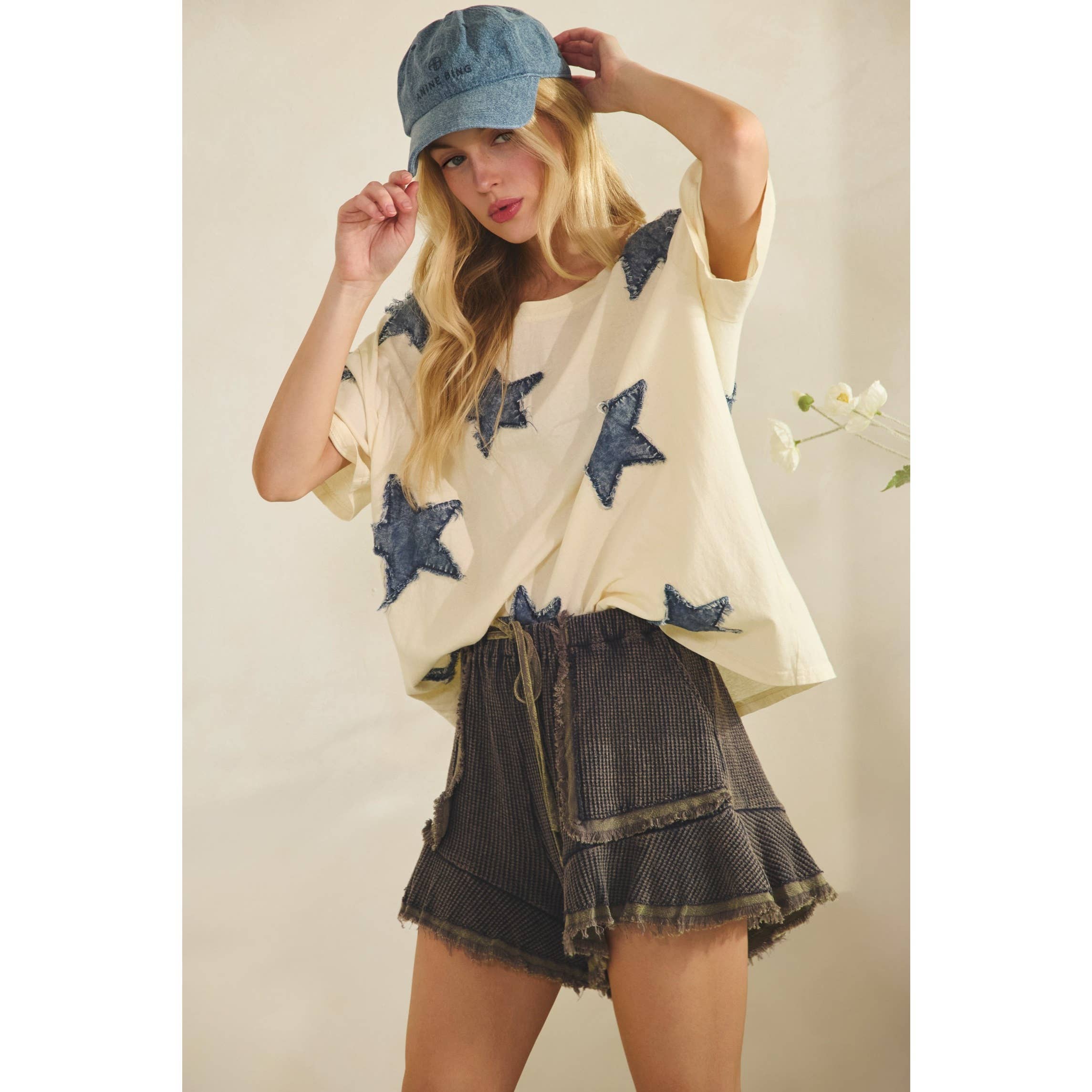 STARLIT DENIM APPLIQUE TEE (ST7762)