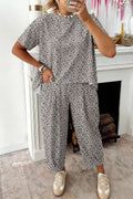 White Leopard High-Low Loose Tee Ankle Length Pants Set