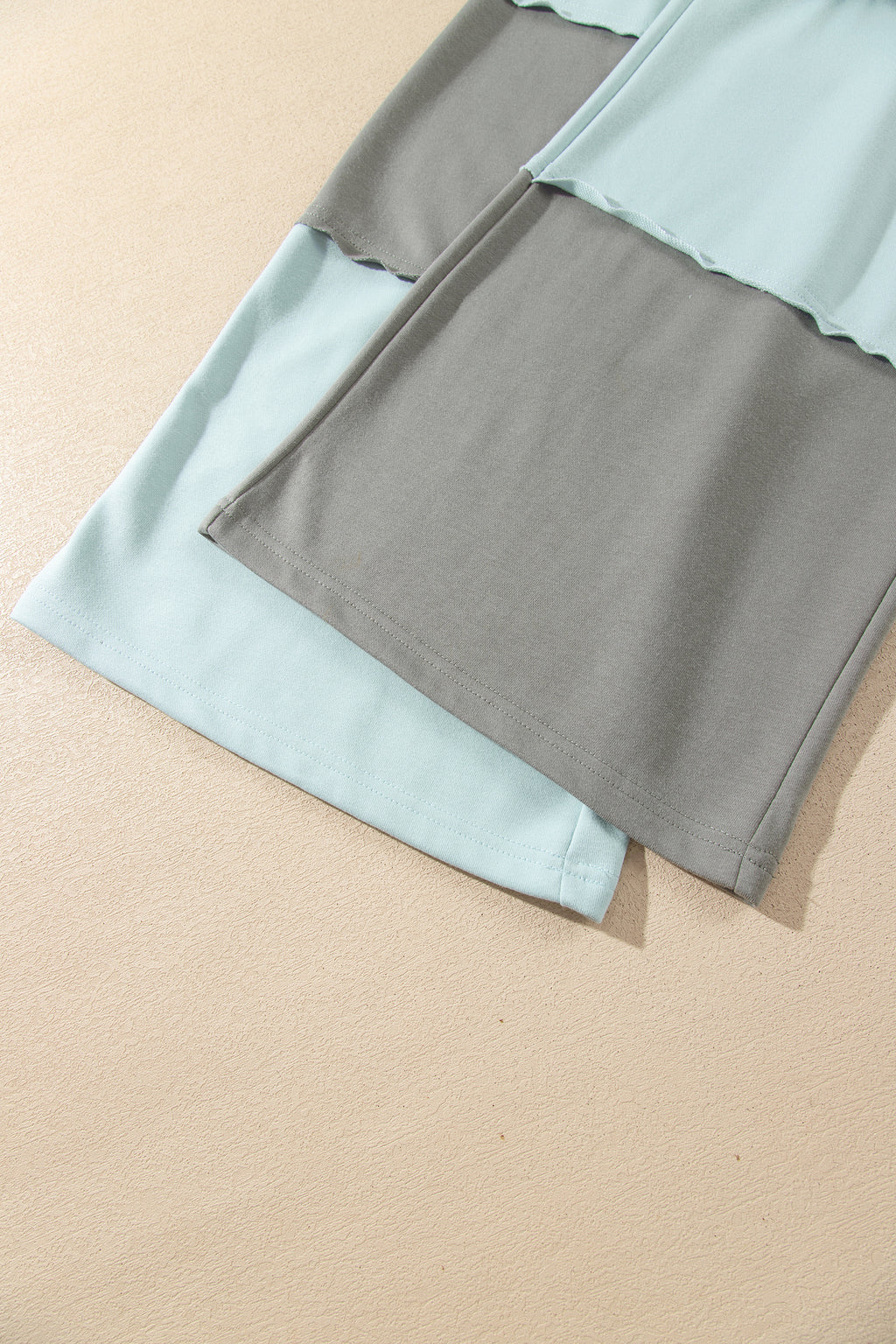 Beau Blue Raw Seam Colorblock Wide Leg Ankle Length Casual Pants