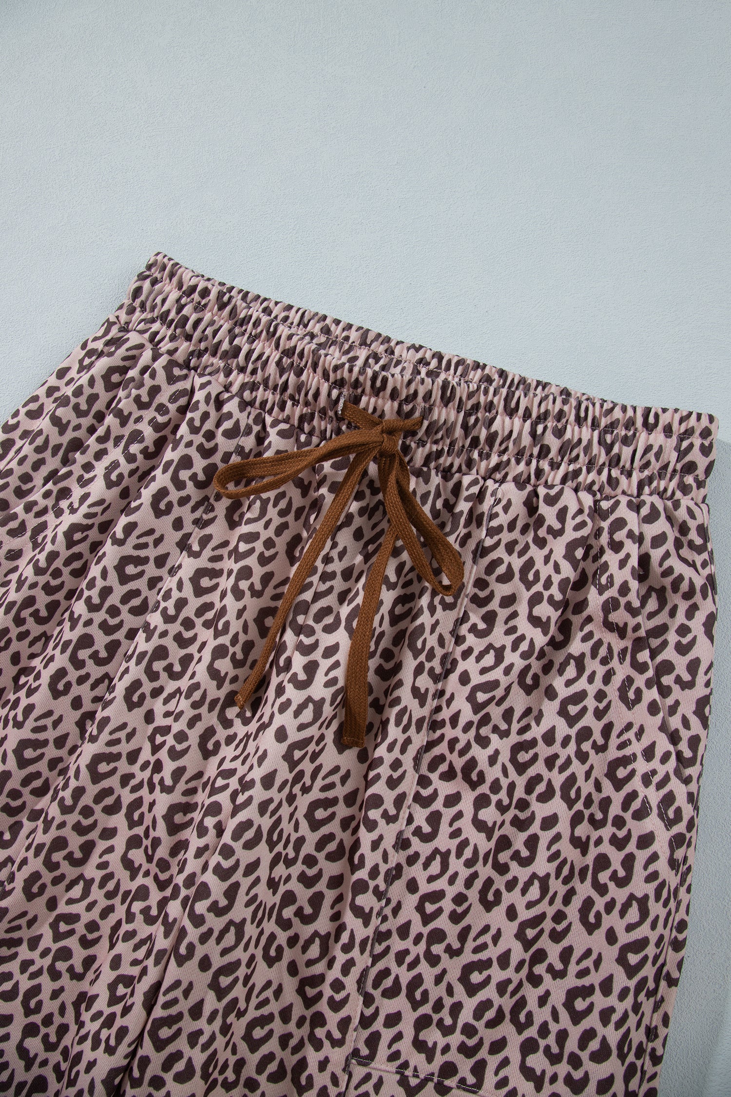 Khaki Leopard Print Elastic Waist Ankle Length Pants