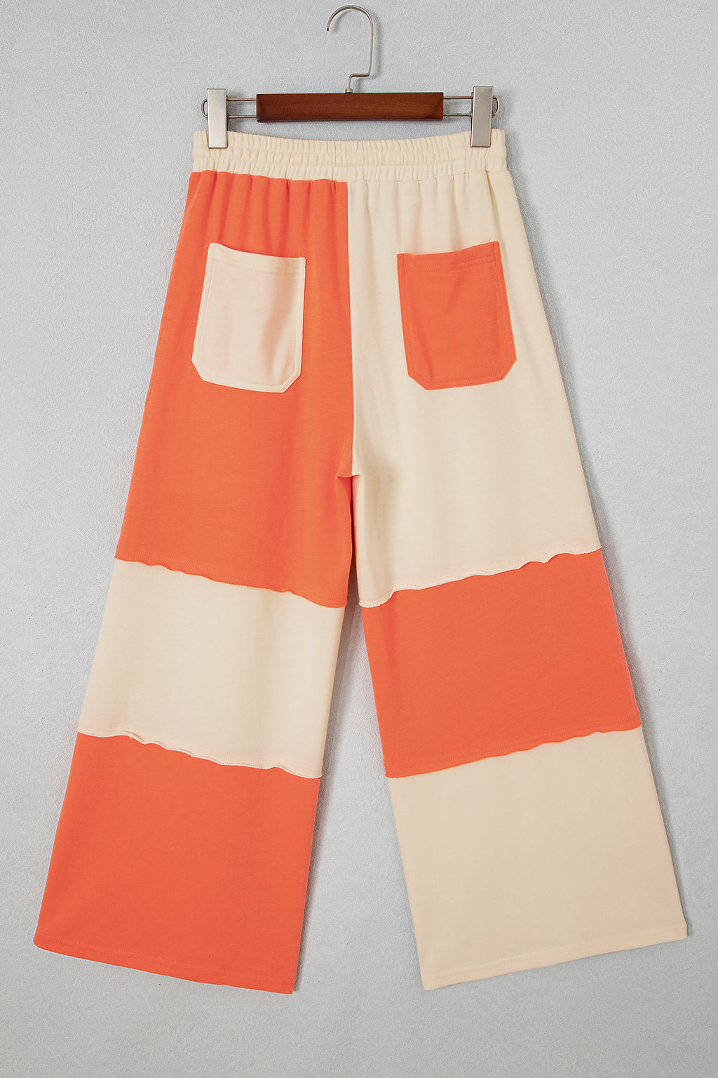 Fiery Red Raw Seam Colorblock Wide Leg Ankle Length Casual Pants