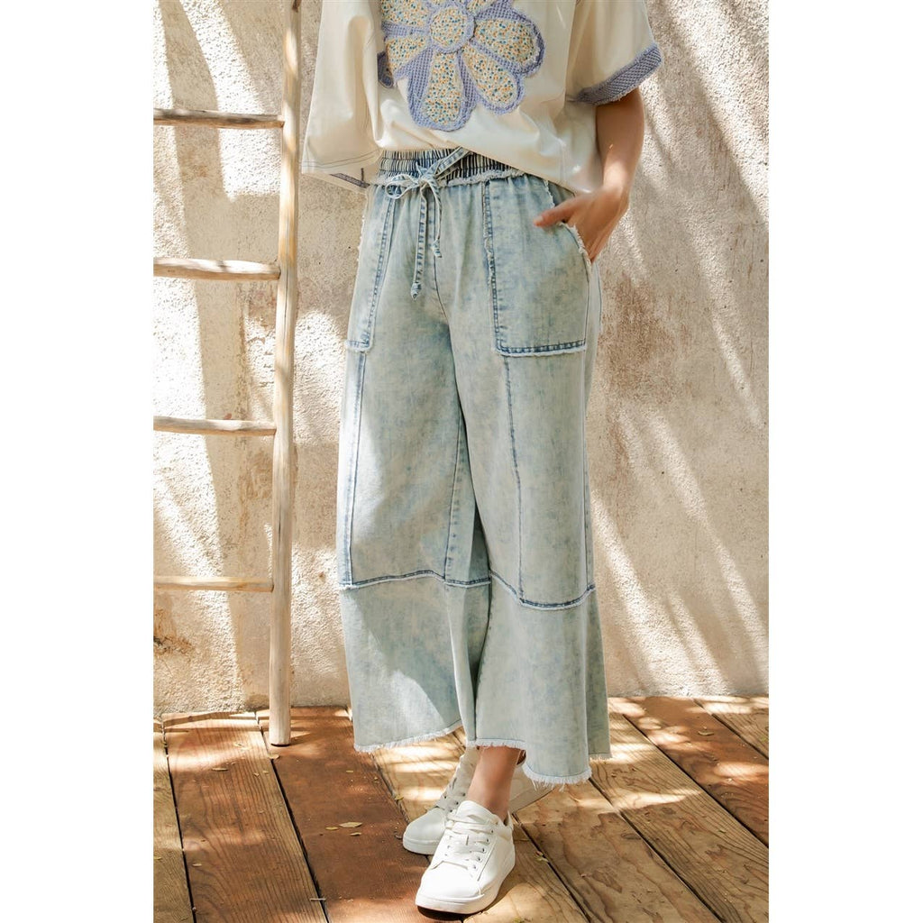 MINERAL WASHED DENIM PANTS