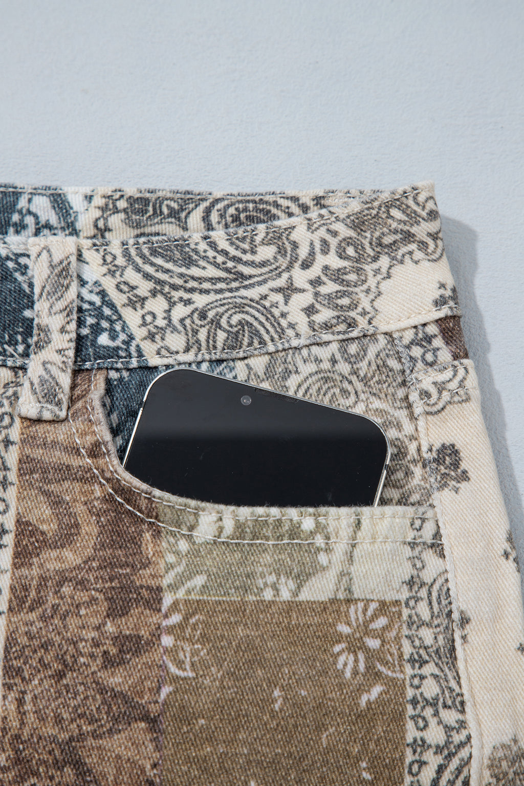 Brown Western Print Casual Shift Jeans