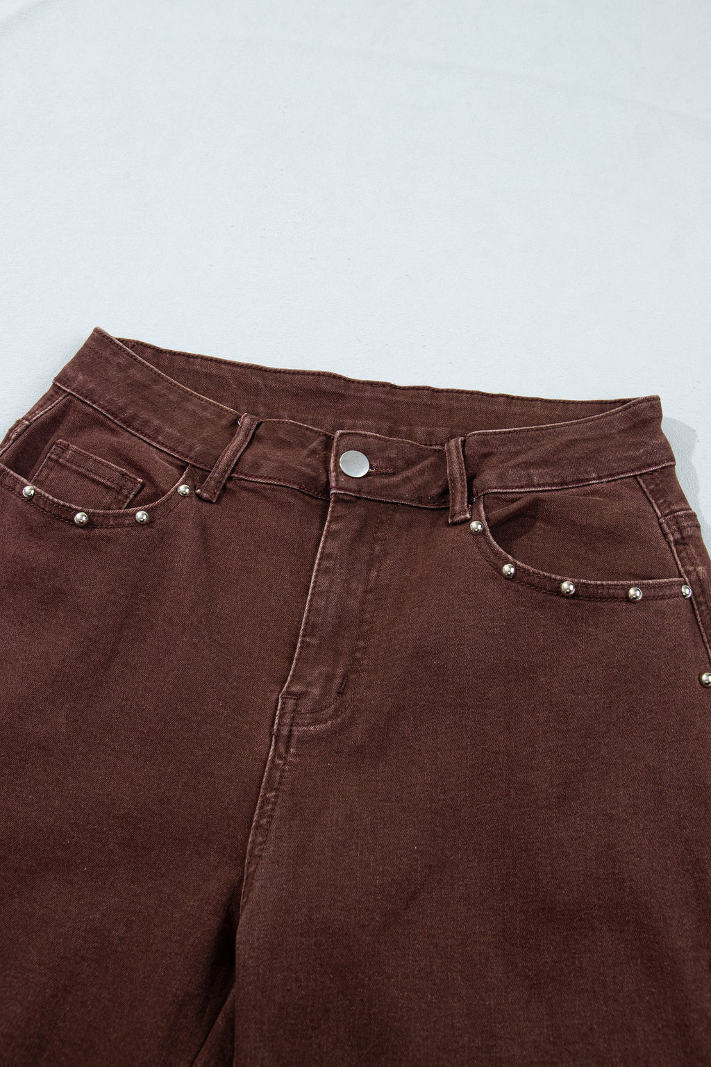 Coffee Side Seam Rivet Detail Ankle Length Casual Jeans