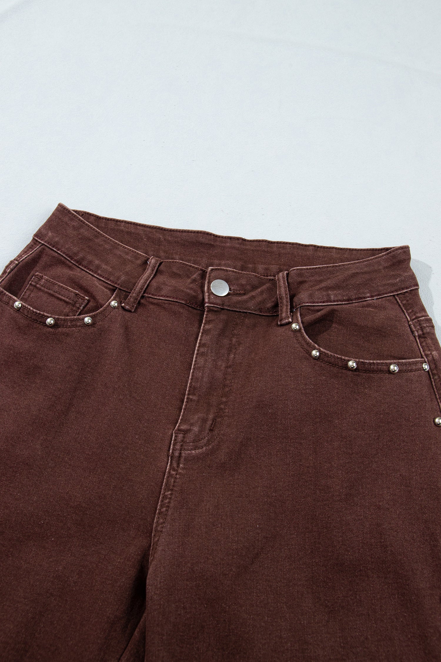 Coffee Side Seam Rivet Detail Ankle Length Casual Jeans