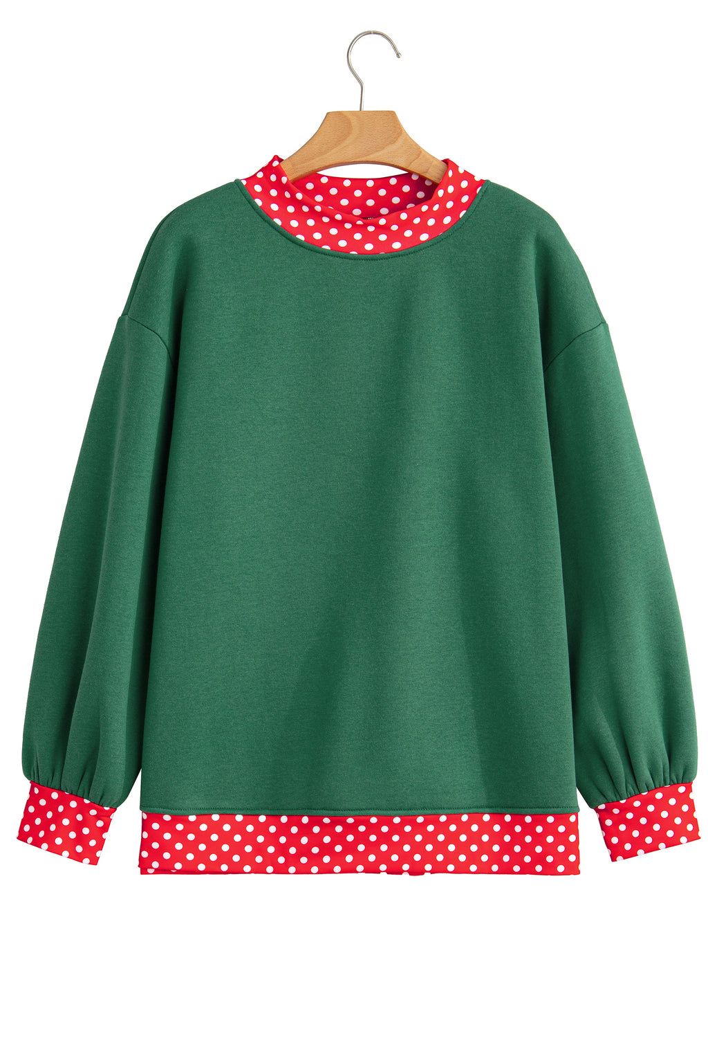 Brown Colorblock Polka Dot Contrast Trim Oversized Sweatshirt