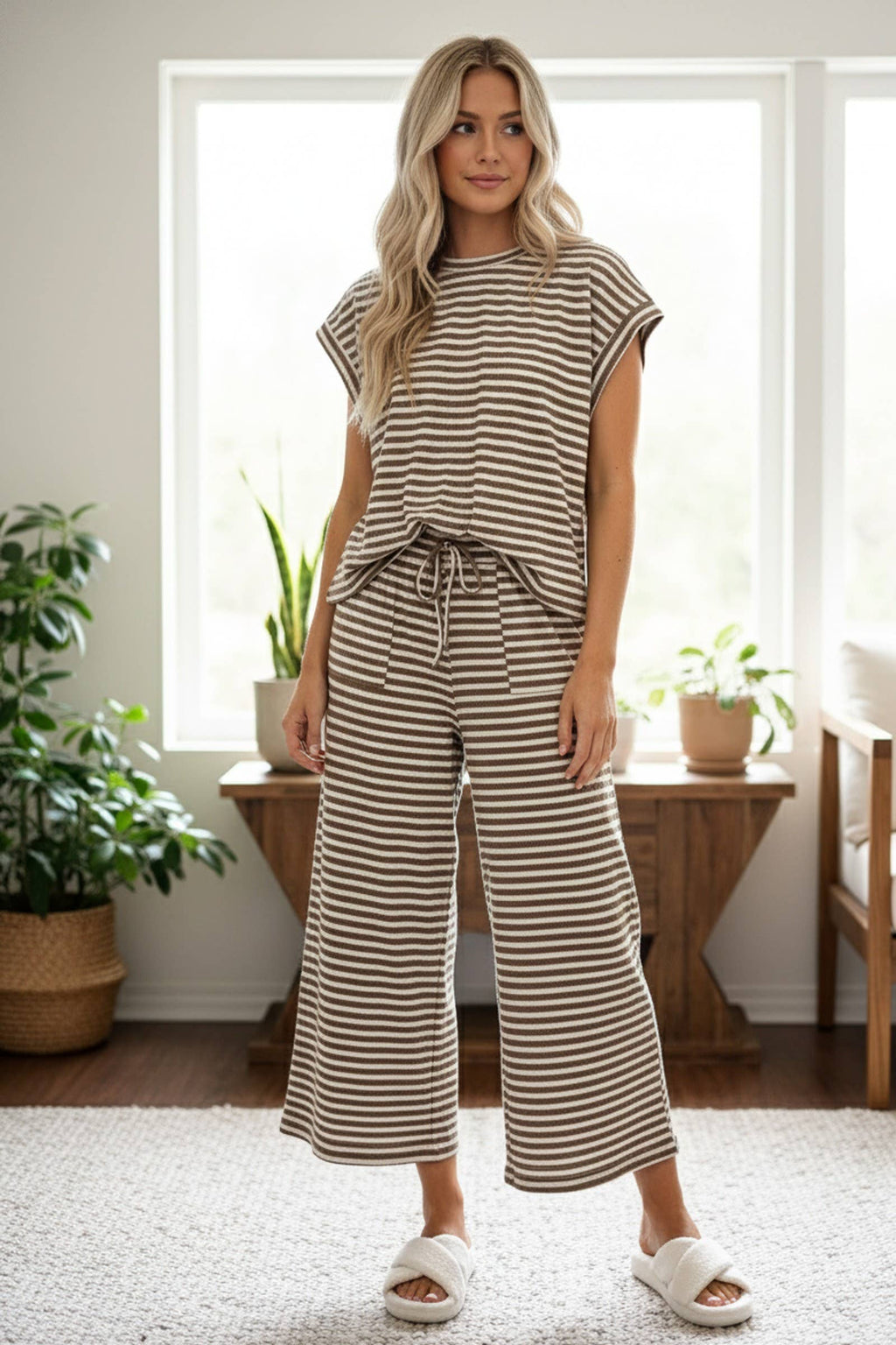 Striped Rib Top and Pants Lounge Set