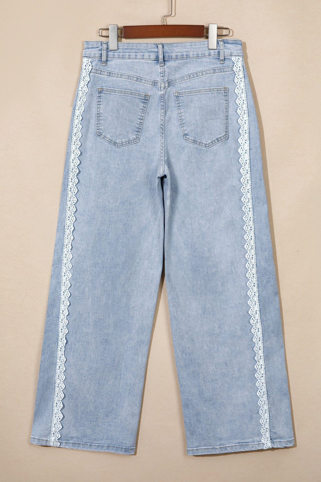 Beau Blue Lace Trim Casual Full-Length Regular Fit Jeans