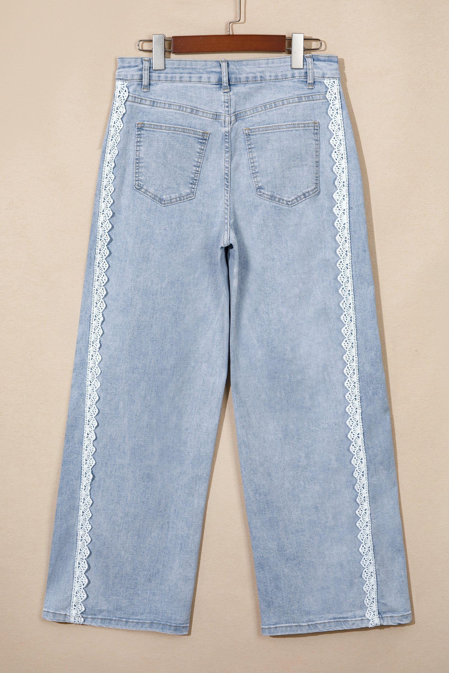 Beau Blue Lace Trim Casual Full-Length Regular Fit Jeans