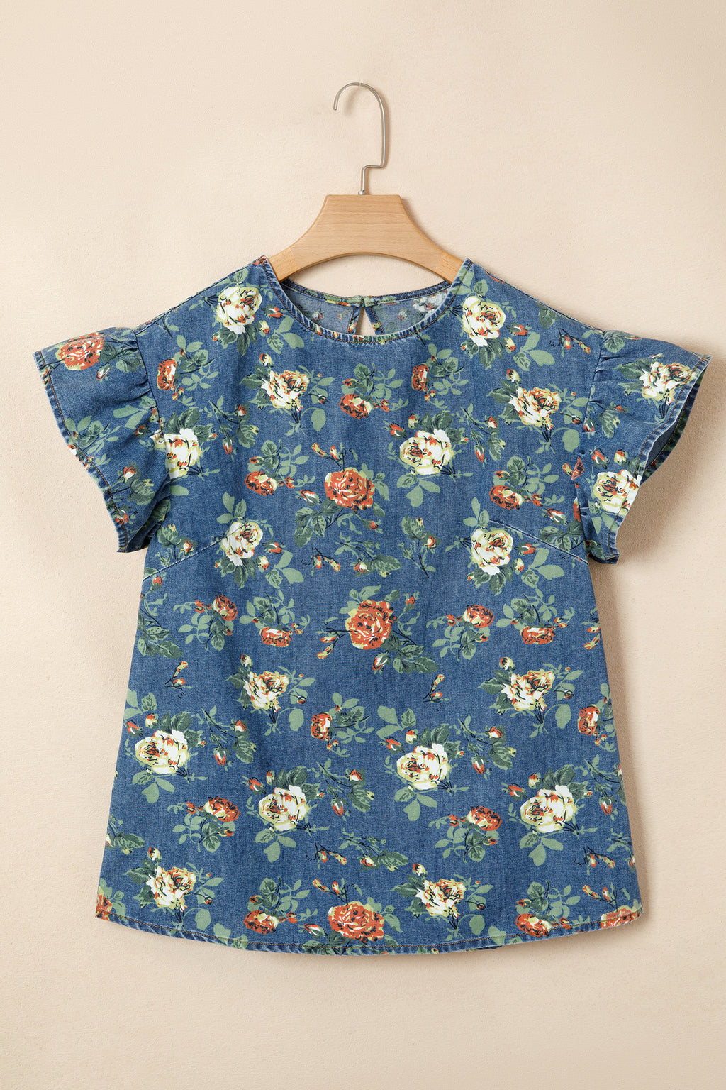 Ashleigh Blue Ruffled Short Sleeve Floral Denim Top