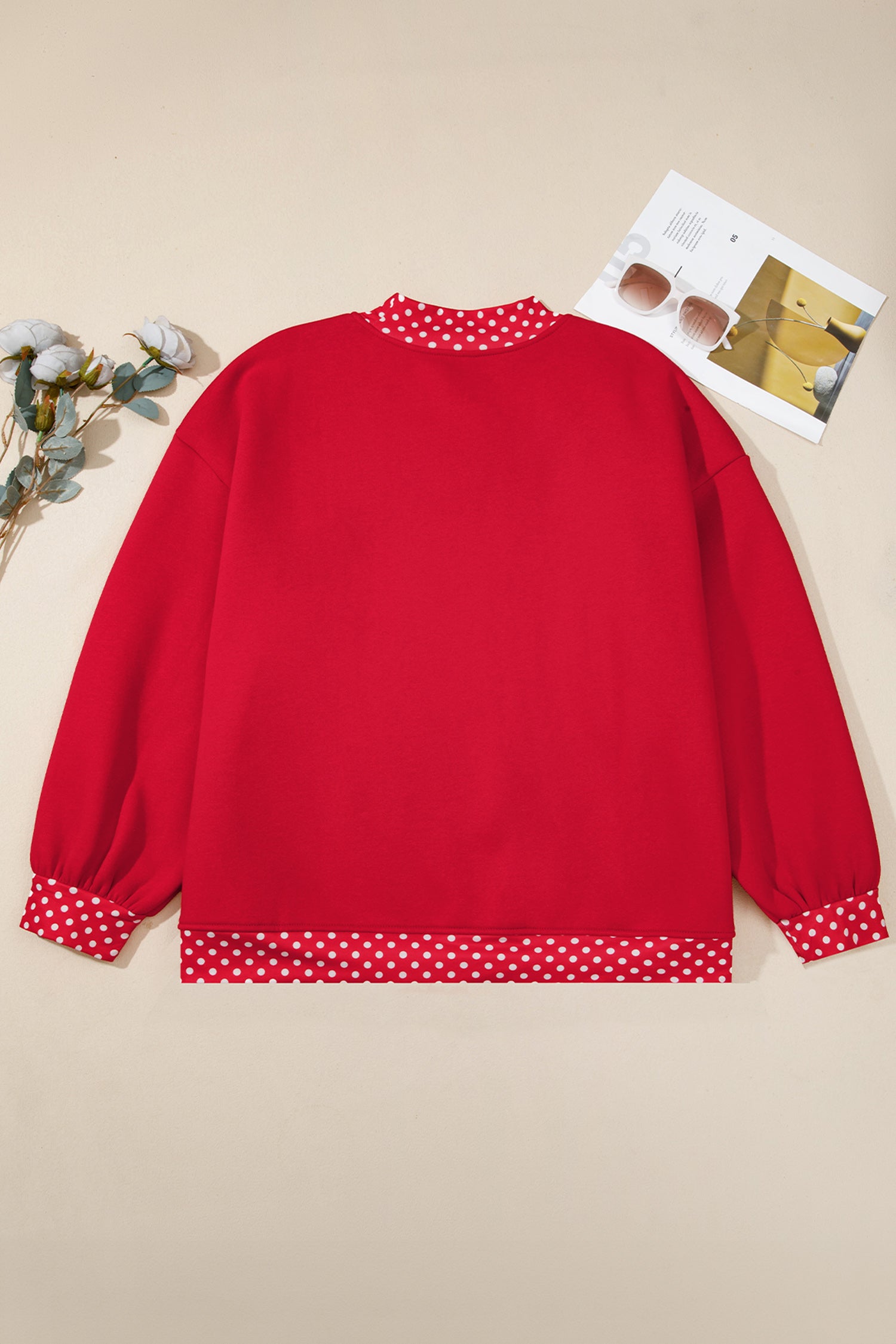 Orange Polka Dot Patchwork Round Neck Plus Size Sweatshirt