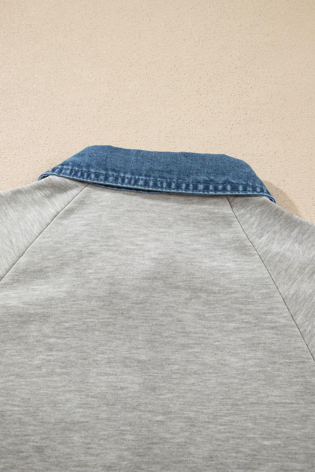 Sleet Denim Collar Patchwork Long Sleeve Pullover Top