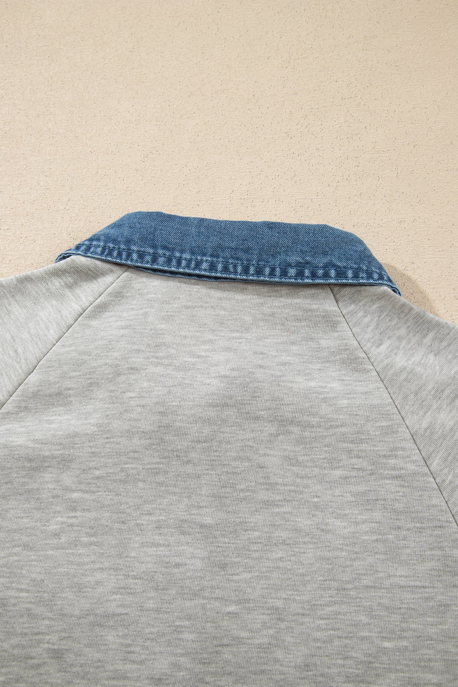 Sleet Denim Collar Patchwork Long Sleeve Pullover Top