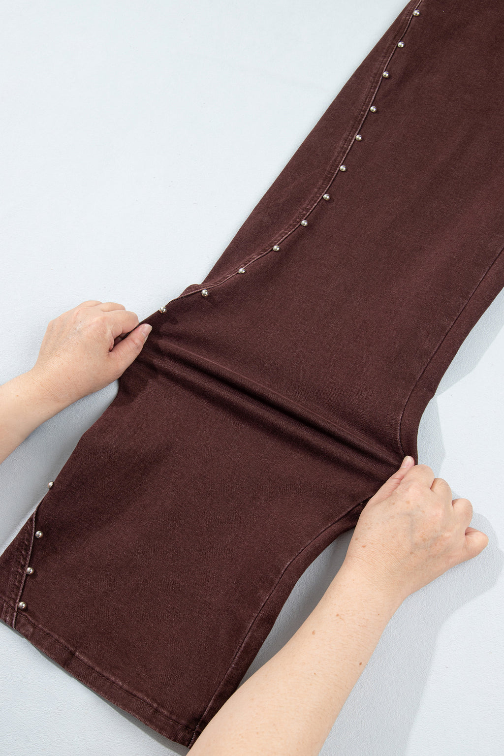 Coffee Side Seam Rivet Detail Ankle Length Casual Jeans