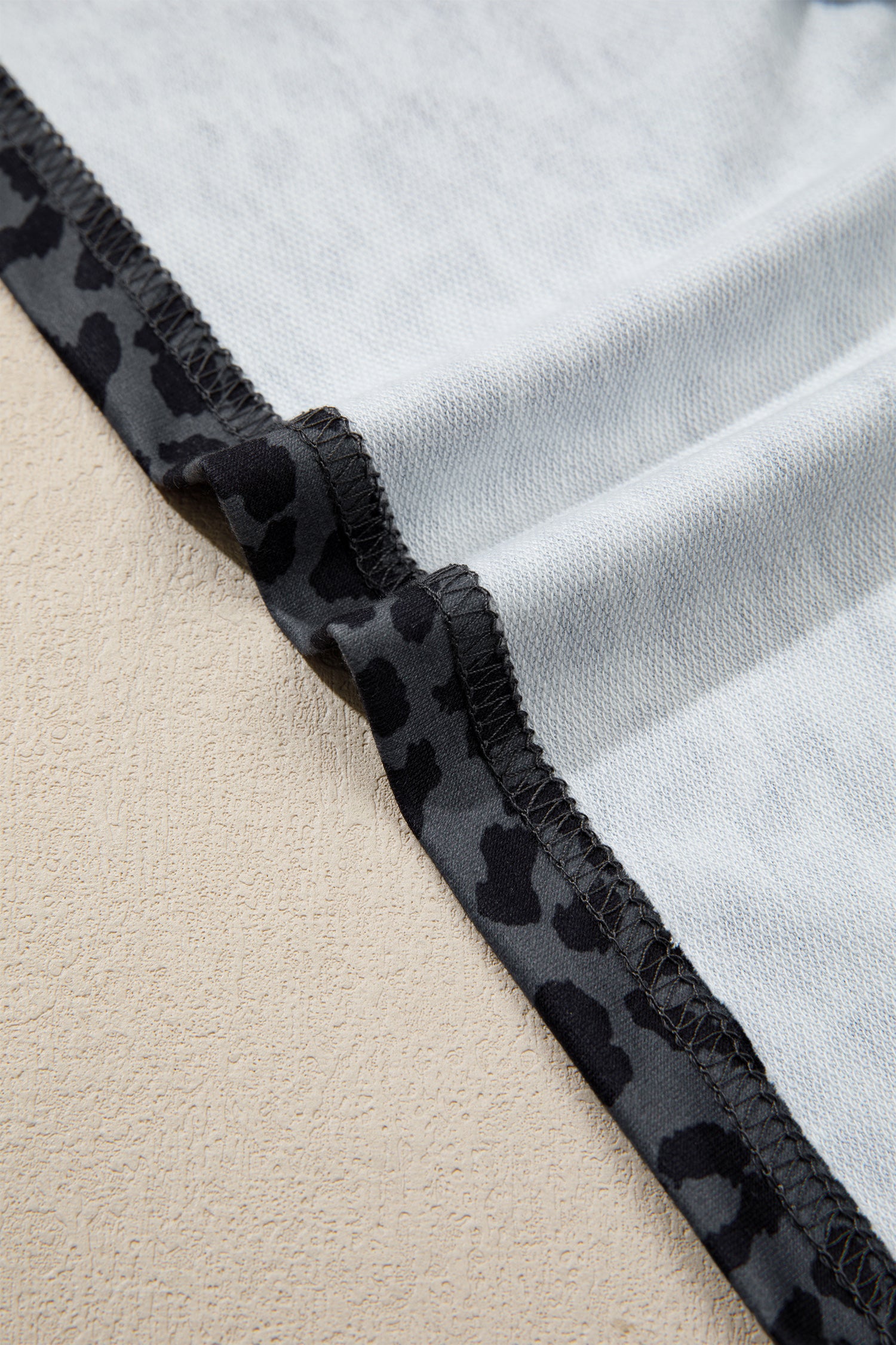 Gray Leopard Print Varsity Striped Detail 3/4 Sleeve Top Shift Pant Set