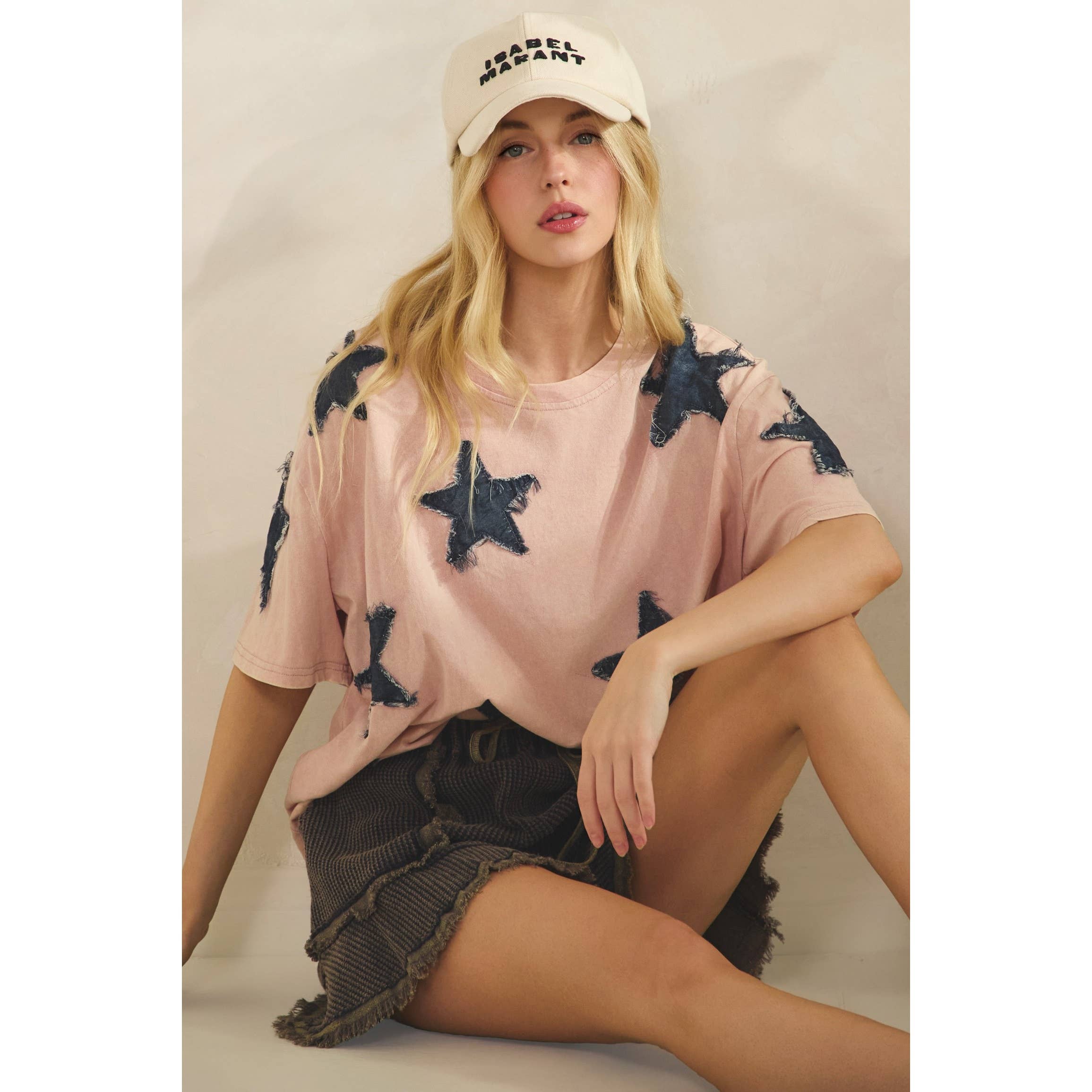 STARLIT DENIM APPLIQUE TEE (ST7762)