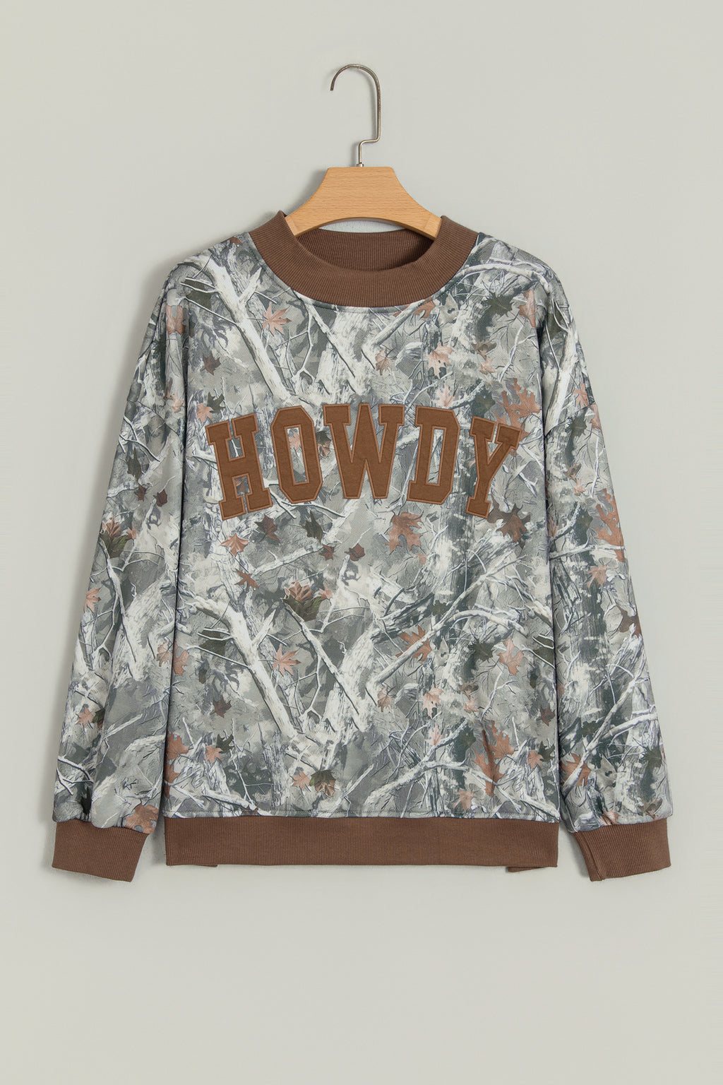 Beige Western Mallard Letter Print Baggy Pullover Sweatshirt