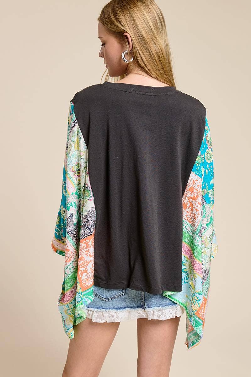 Western Cowboy Leopard Graphic Rustic Sheer Sleeves Kaftan