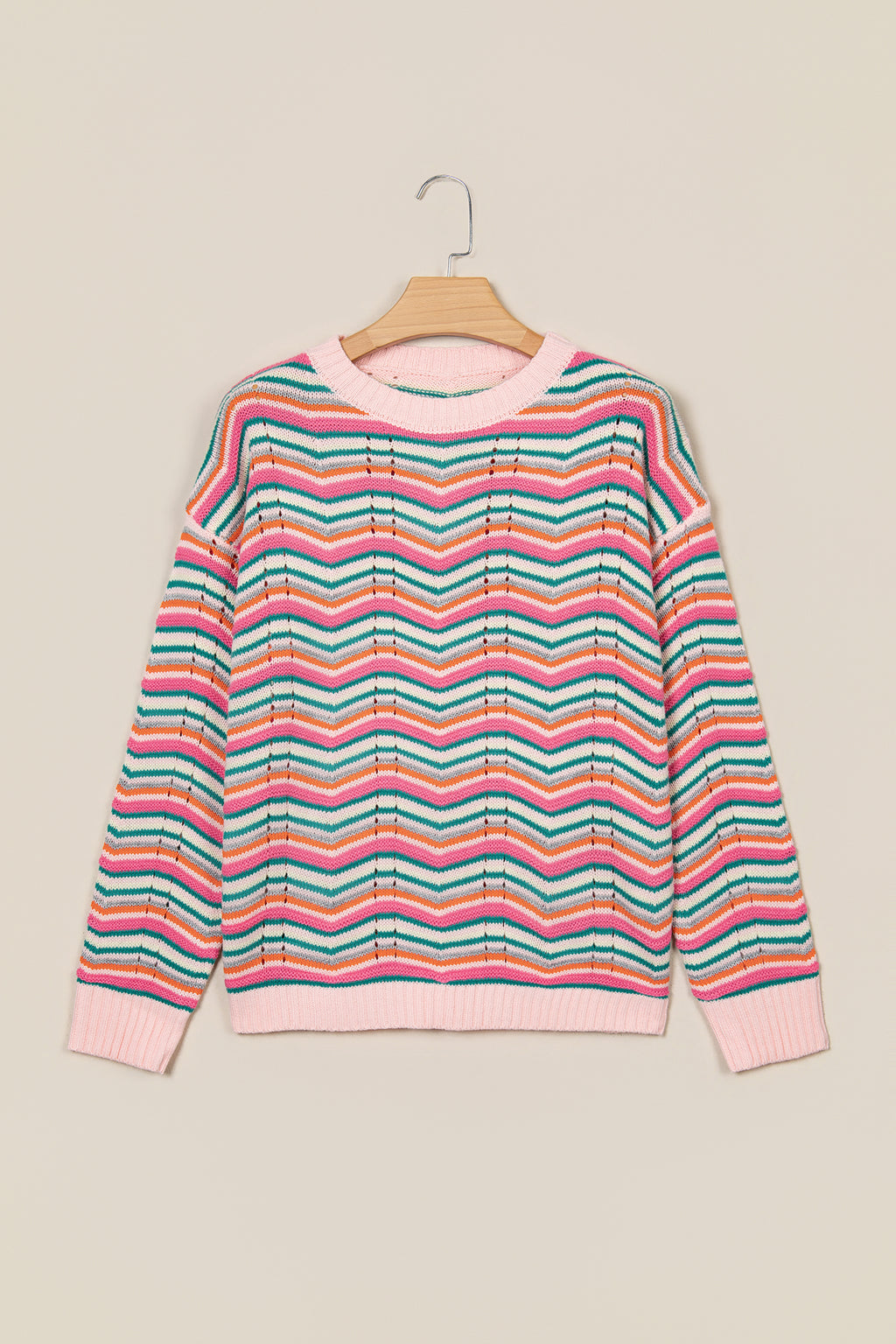 Multicolour Casual Chevron Striped Drop Shoulder Sweater