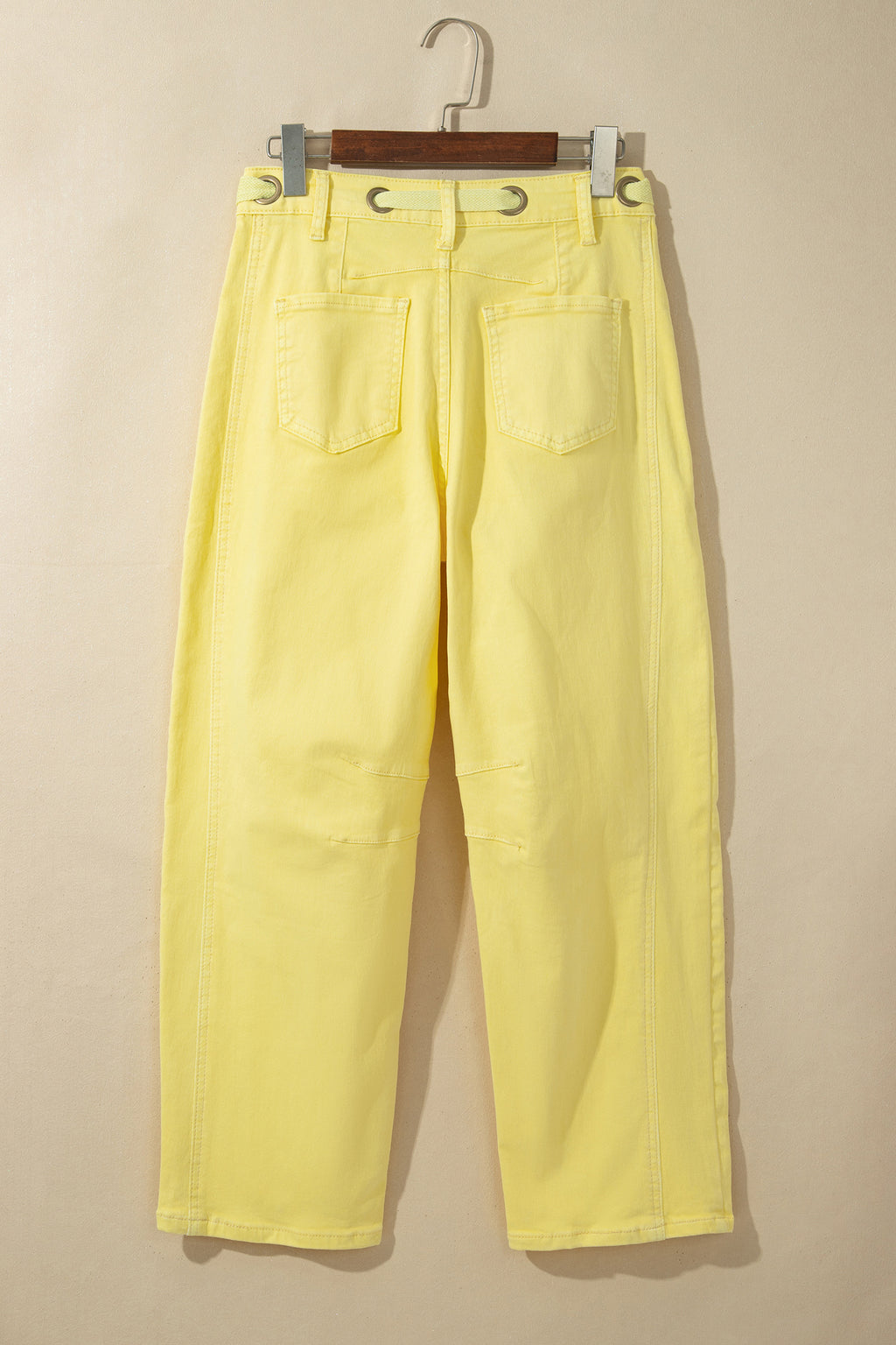 Light Pink Solid Color Grommet Detail Knot Waist Barrel Jeans