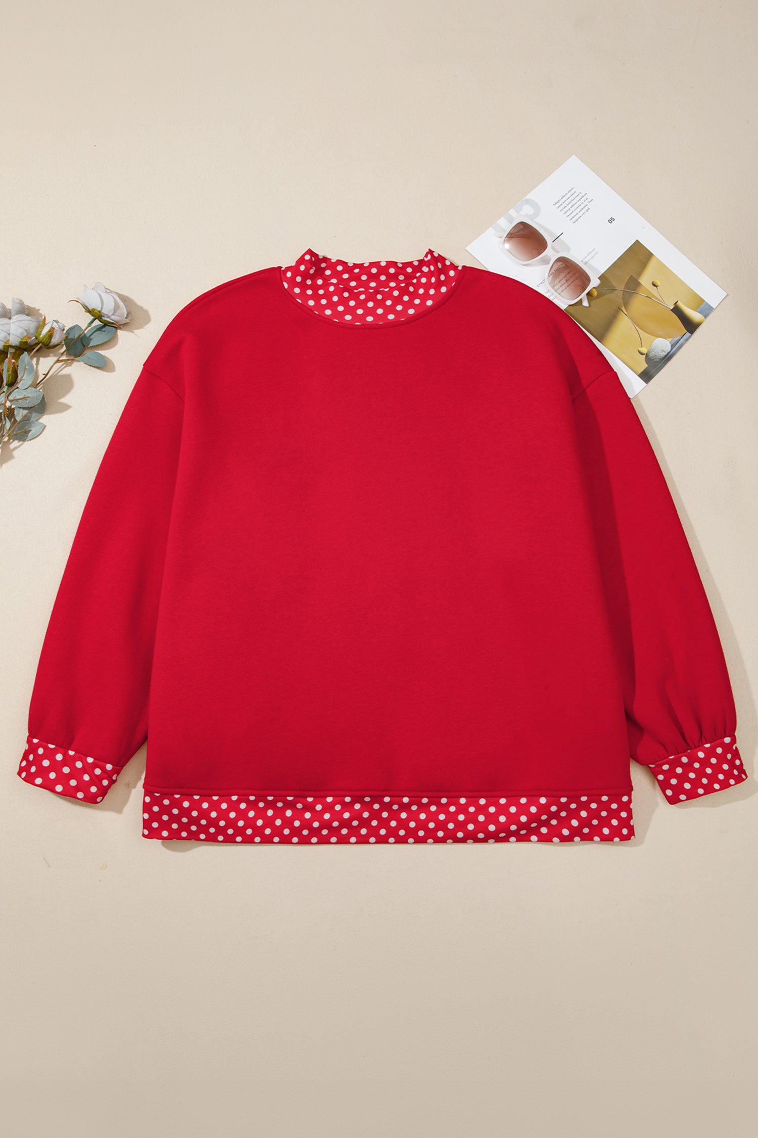 Orange Polka Dot Patchwork Round Neck Plus Size Sweatshirt