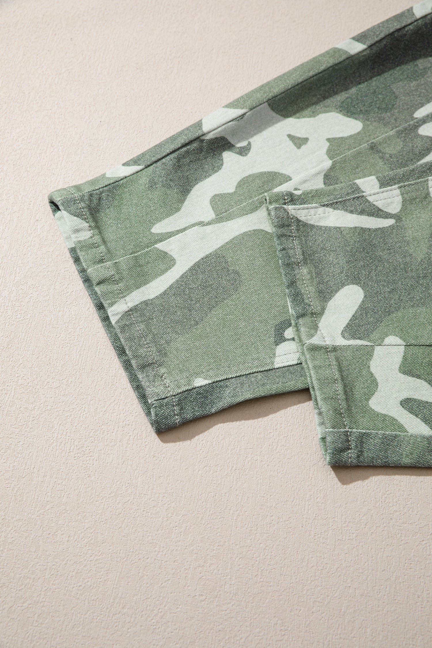 Green Camo Print Button Fly Straight Leg Ankle Length Jeans