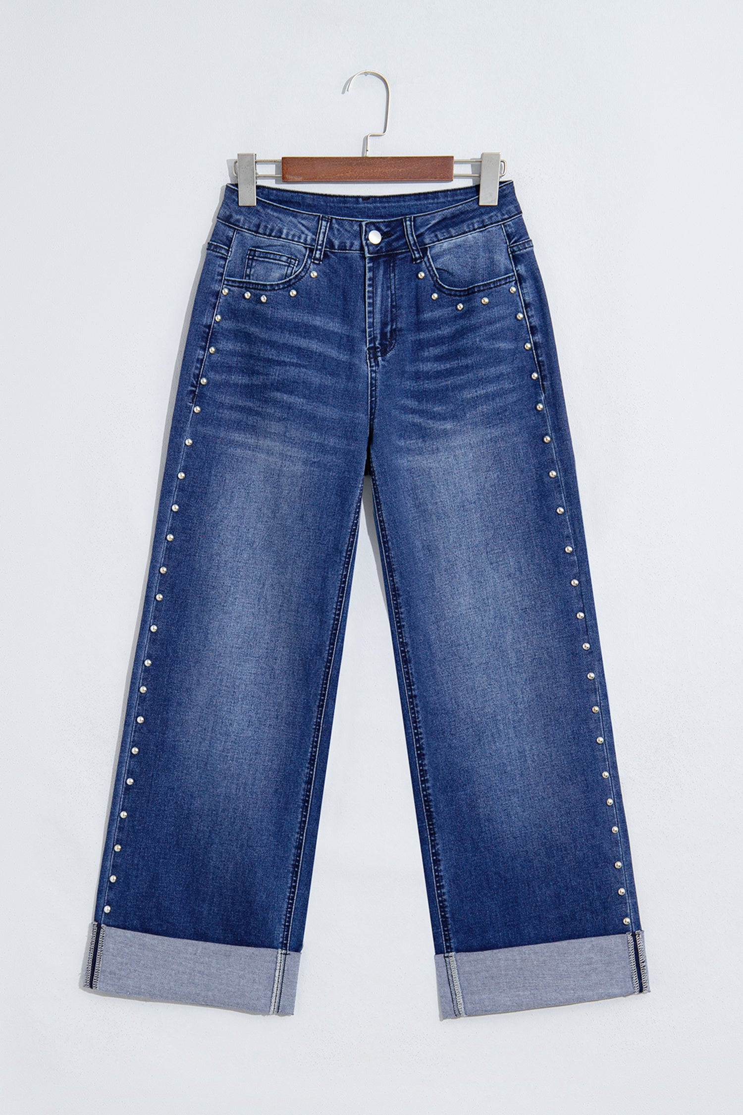 Black Studded Detail Straight Leg Casual Loose Jeans