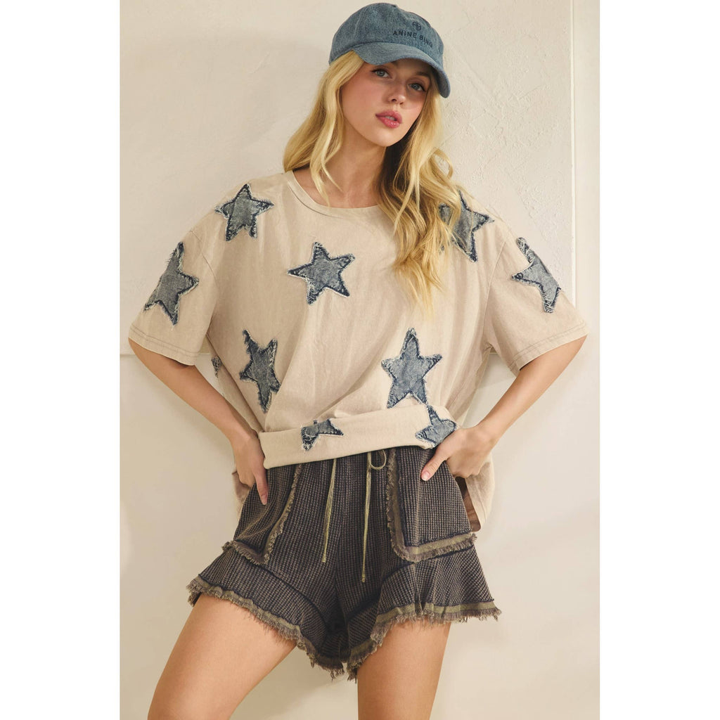 STARLIT DENIM APPLIQUE TEE (ST7762)