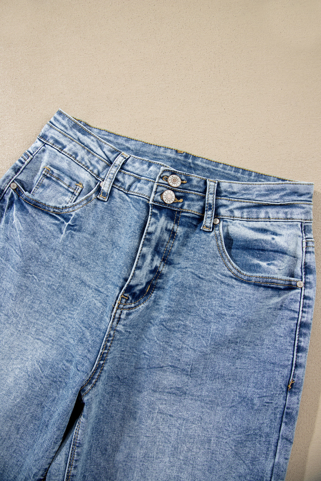 Sail Blue Acid Wash Pocket Detail Flare Jeans