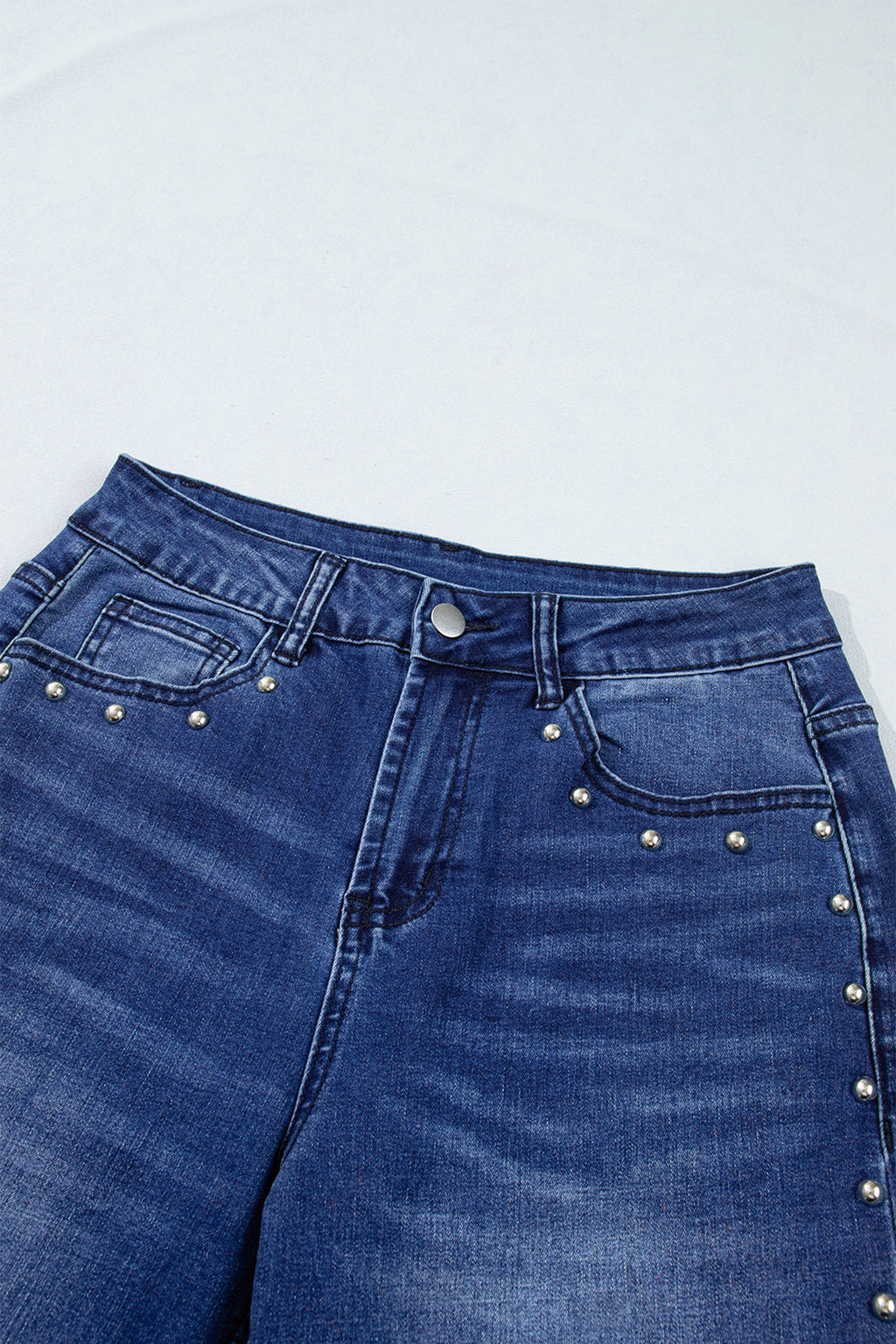 Black Studded Detail Straight Leg Casual Loose Jeans