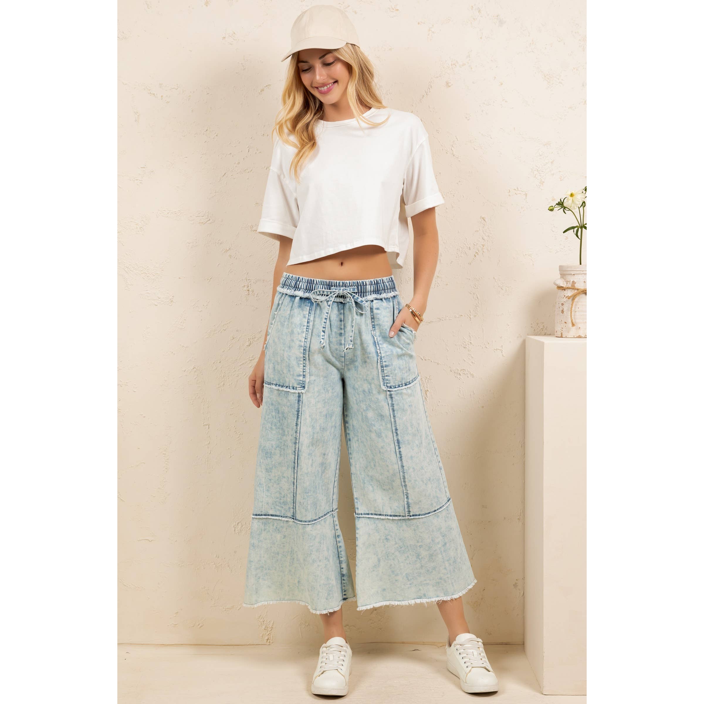 MINERAL WASHED DENIM PANTS