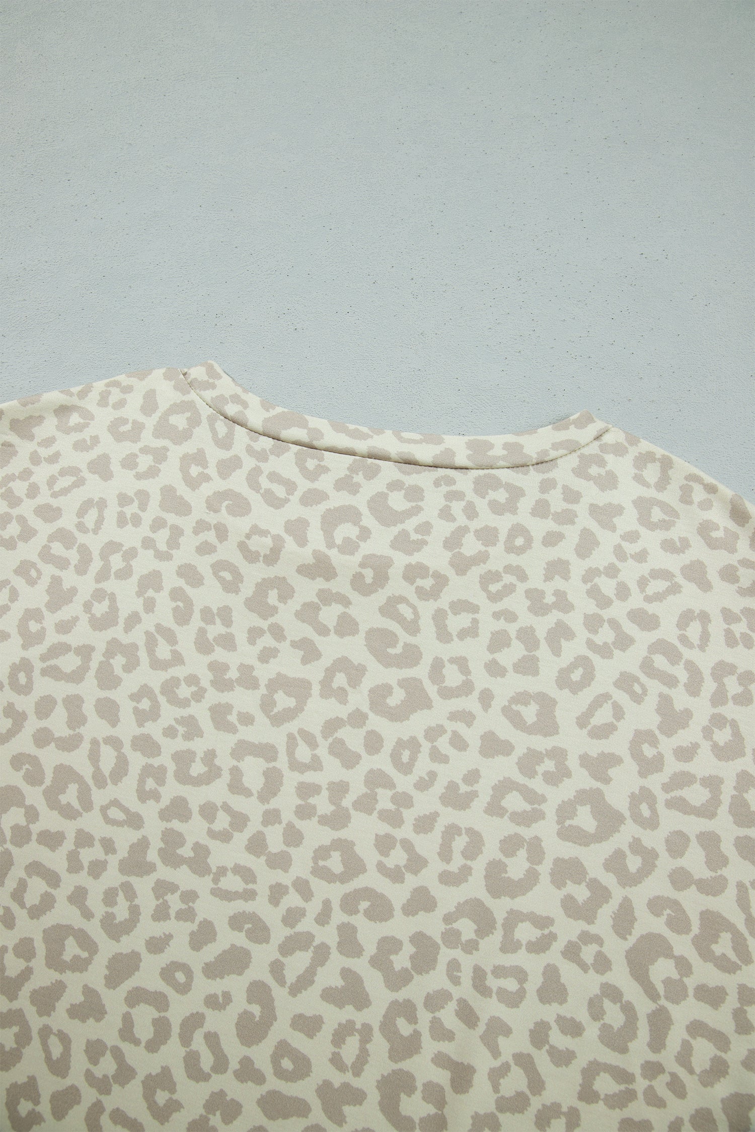 Gray Leopard Print Varsity Striped Detail 3/4 Sleeve Top Shift Pant Set
