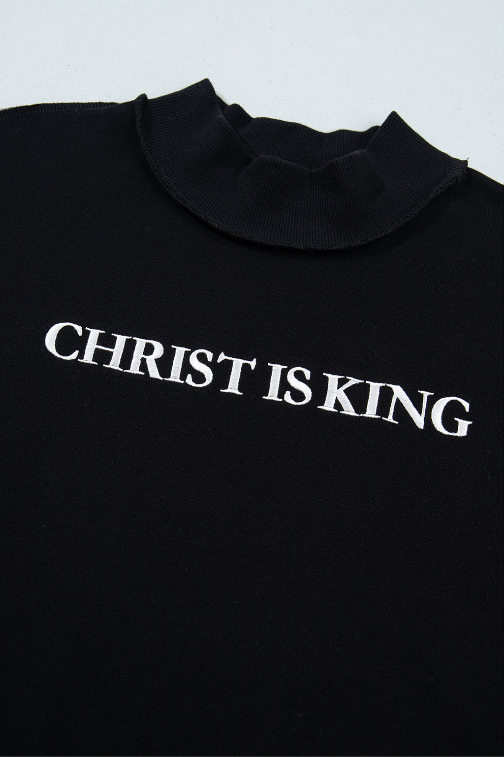 Black CHRIST IS KING Embroidery High Neck Baggy Sweatshirt