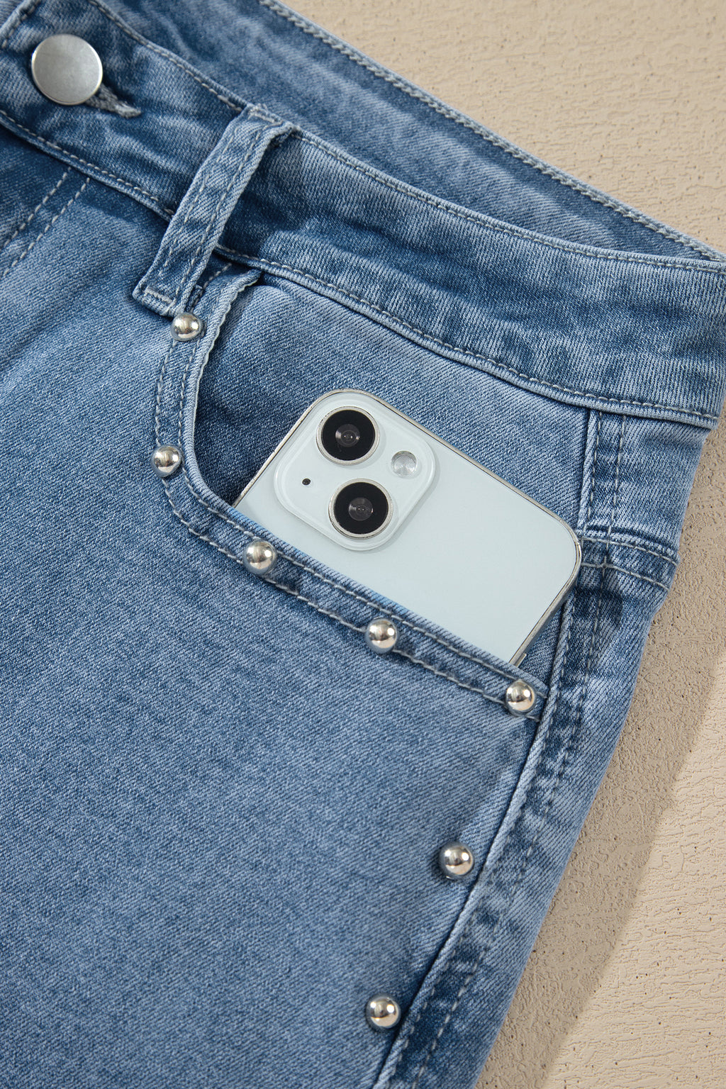 Coffee Side Seam Rivet Detail Ankle Length Casual Jeans