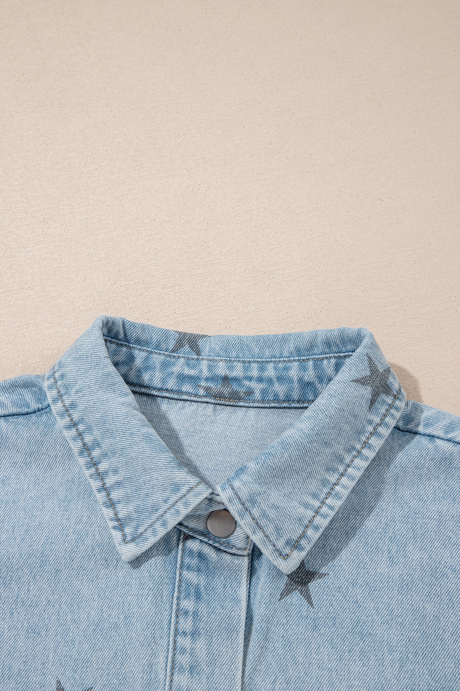 Sky Blue Stars Pattern Long Sleeve Shirt Collar Denim Jacket