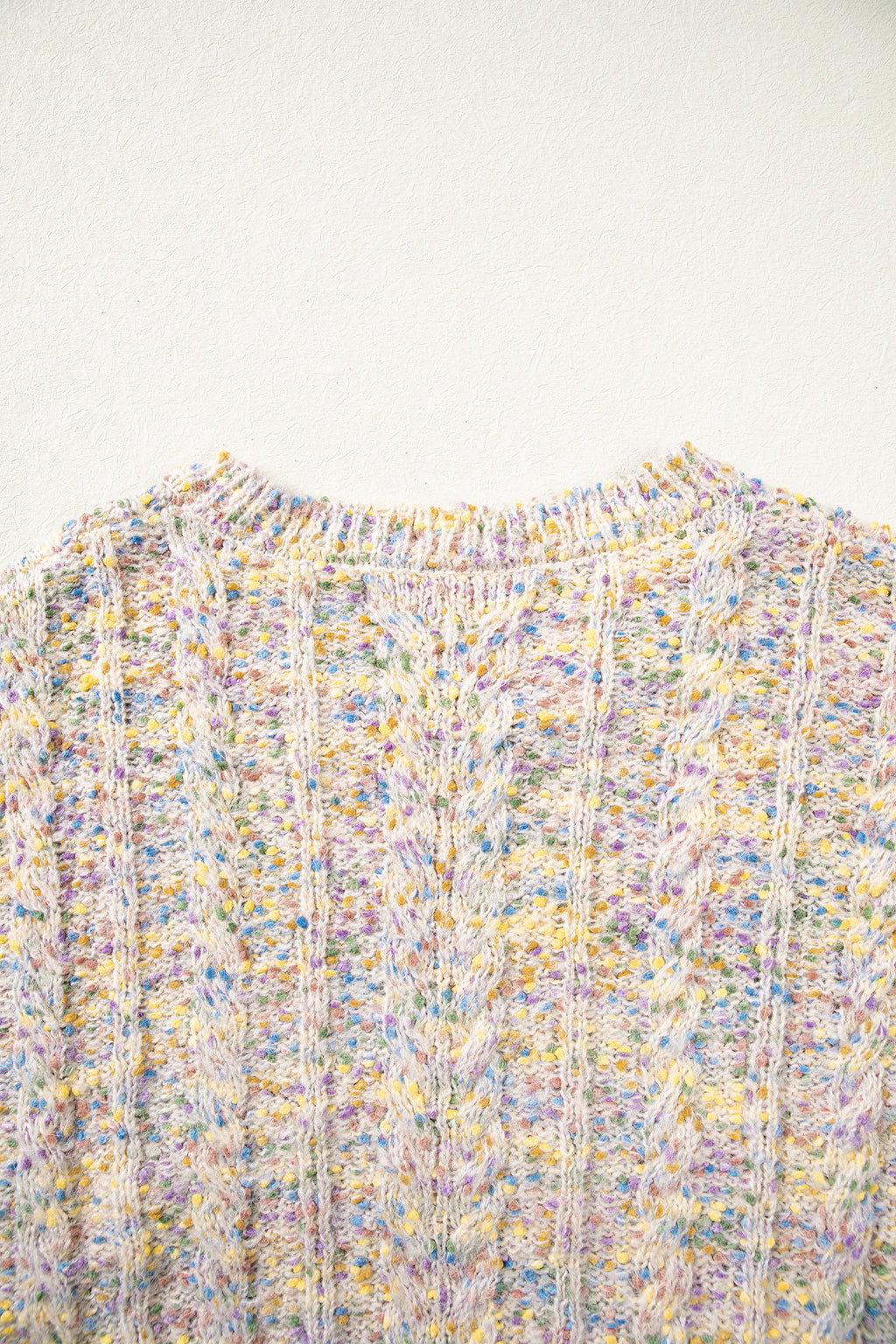 Multicolour Cozy Cable Knit Round Neck Long Sleeve Confetti Sweater
