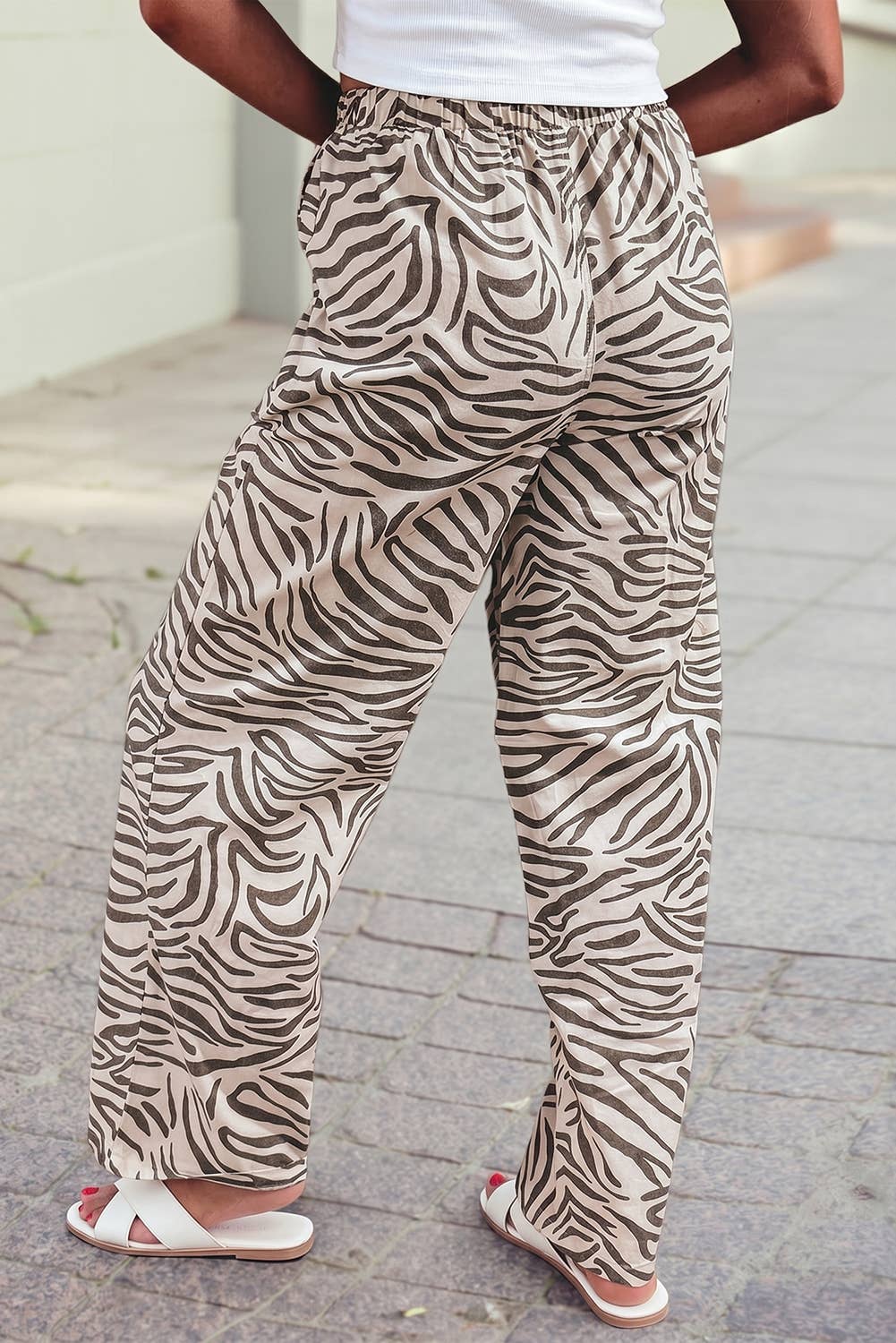 Zebra Striped Print High Waist Wide Leg Loungewear Pants