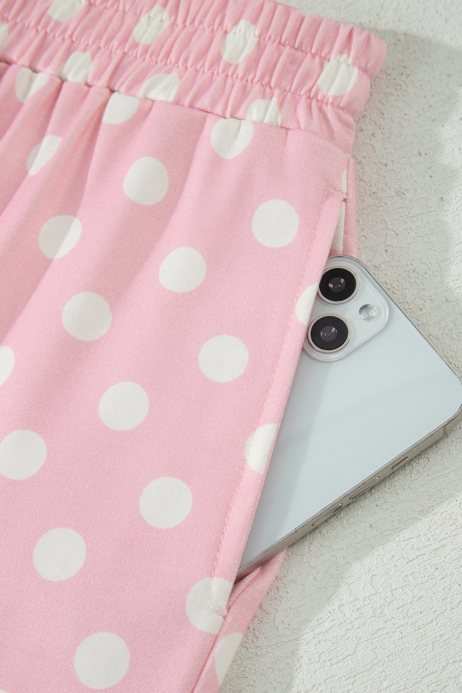 Pink Polka Dot Print Mock Neck Short Sleeve Top Shift Pant Set
