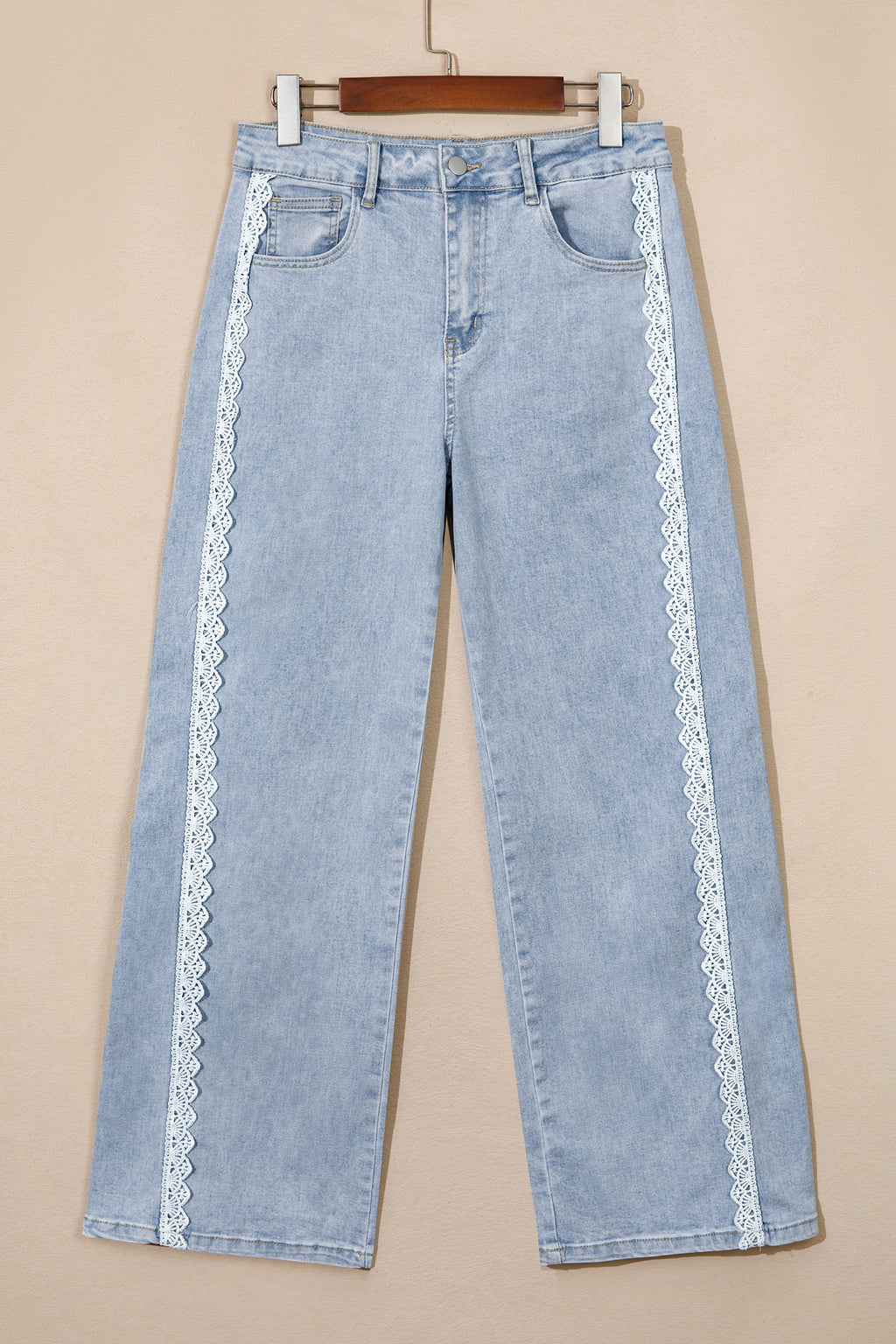 Beau Blue Lace Trim Casual Full-Length Regular Fit Jeans