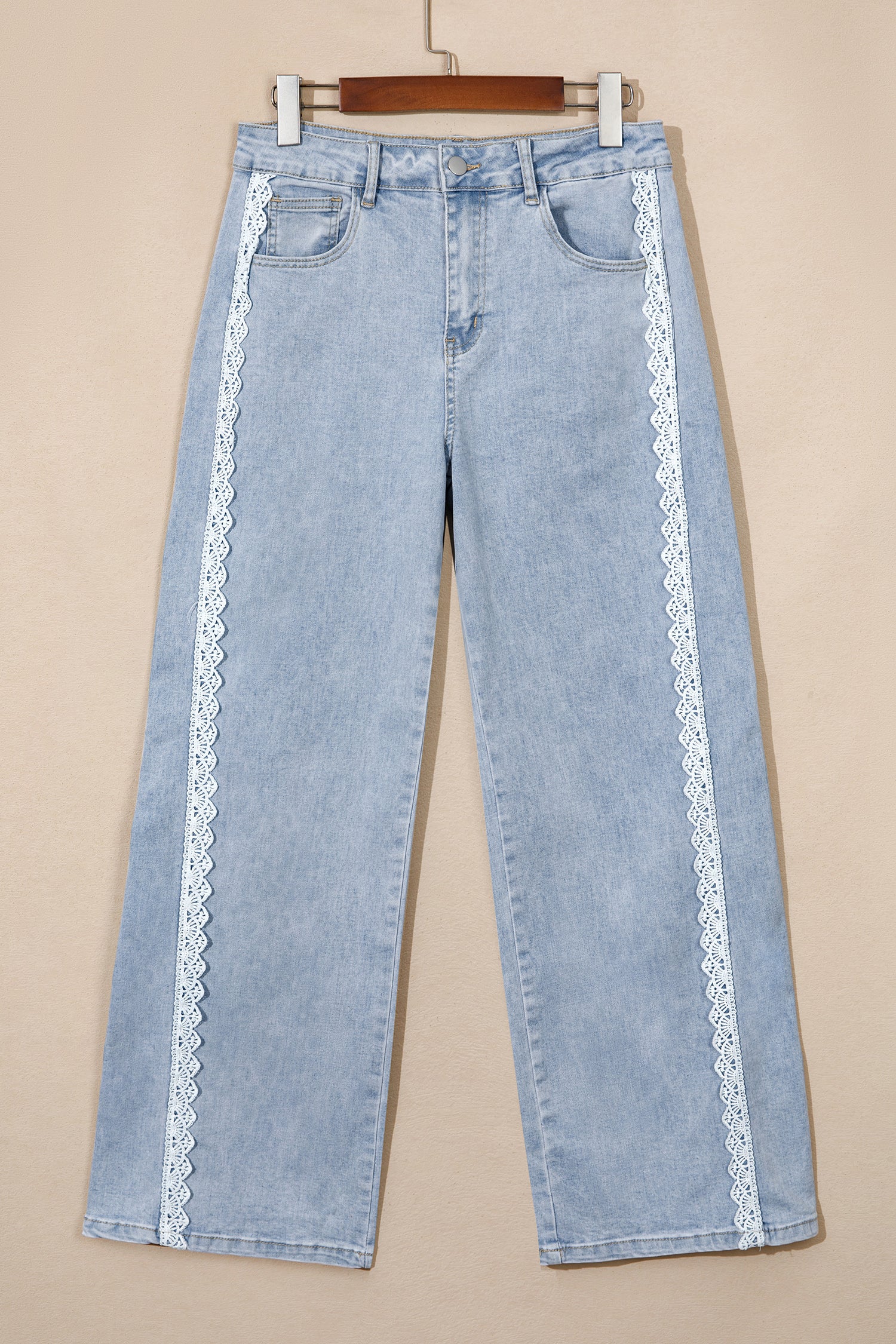 Beau Blue Lace Trim Casual Full-Length Regular Fit Jeans