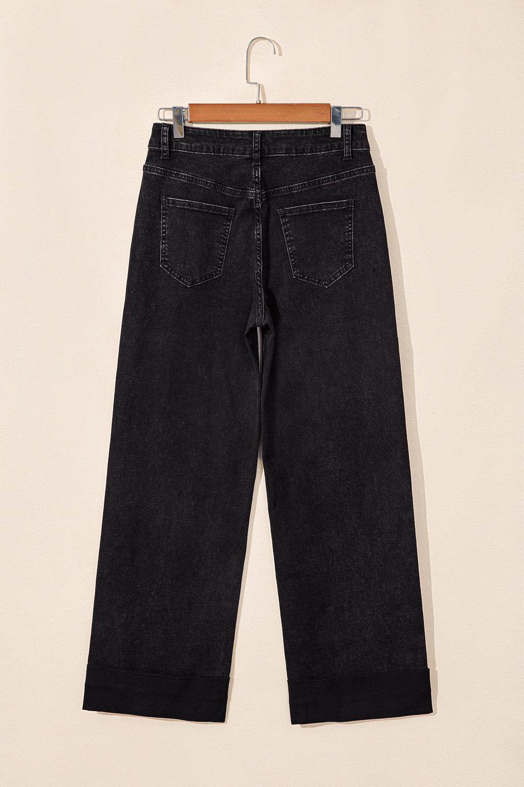 Black Studded Detail Straight Leg Casual Loose Jeans