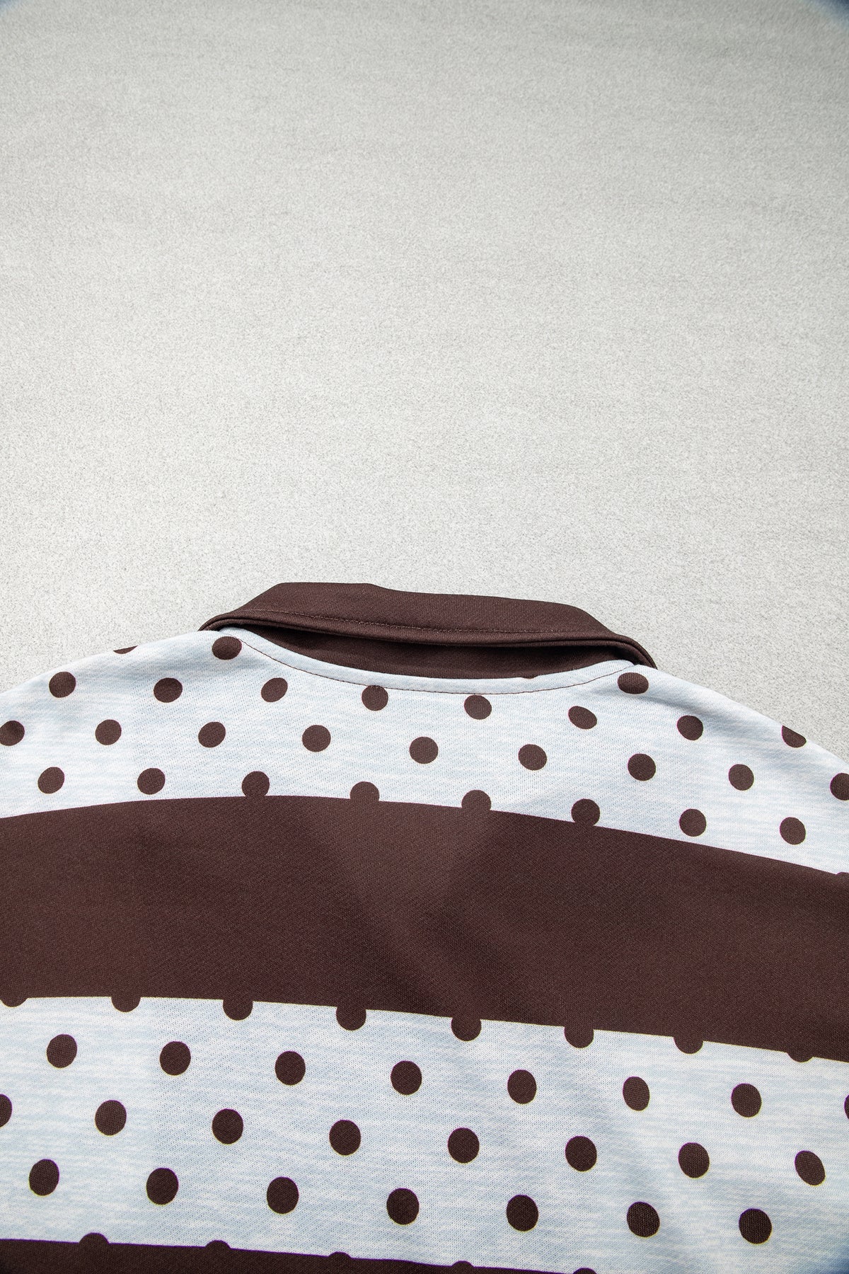 Pink Stripe Patchwork Polka Dot Accent Quarter Zip Long Sleeve Top