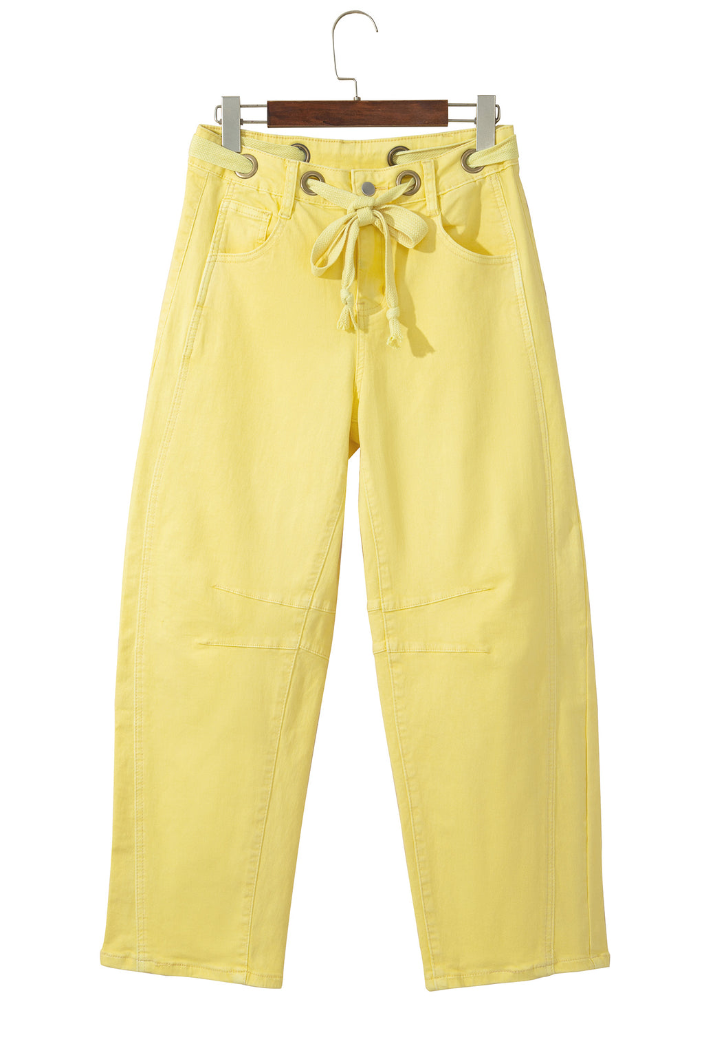 Light Pink Solid Color Grommet Detail Knot Waist Barrel Jeans