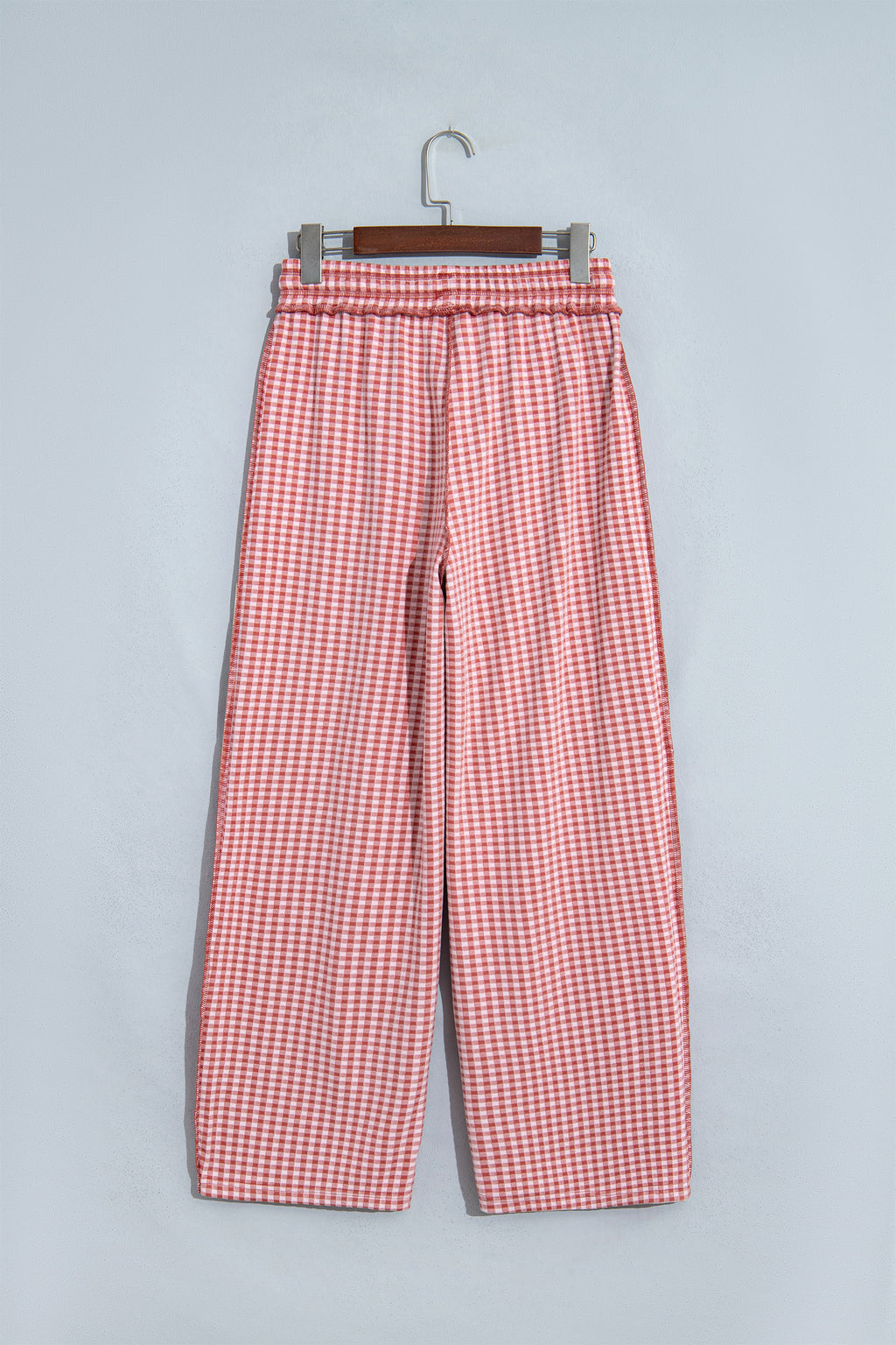 Red Plaid Contrast Trim Drawstring Elastic Waist Shift Pants
