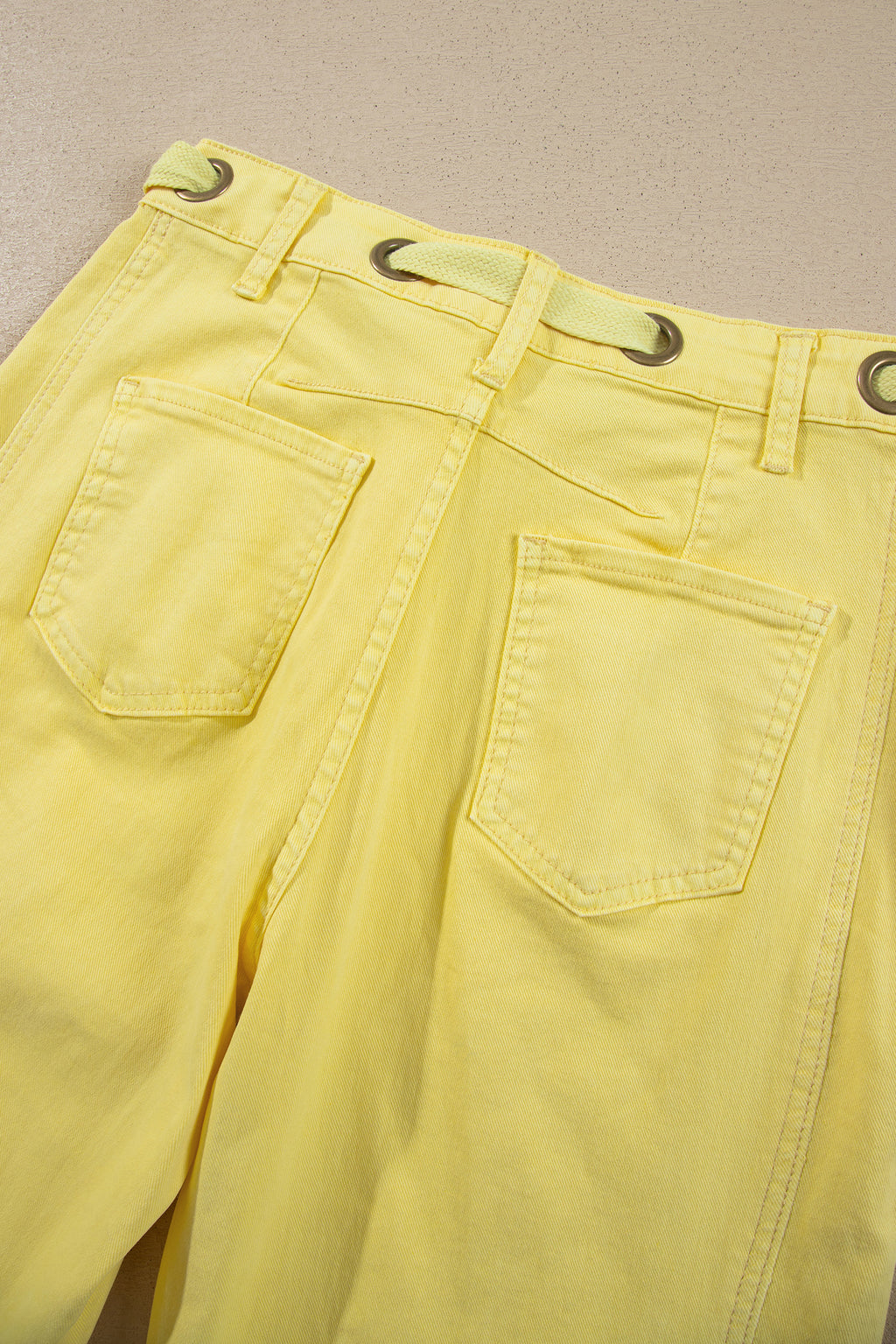 Light Pink Solid Color Grommet Detail Knot Waist Barrel Jeans