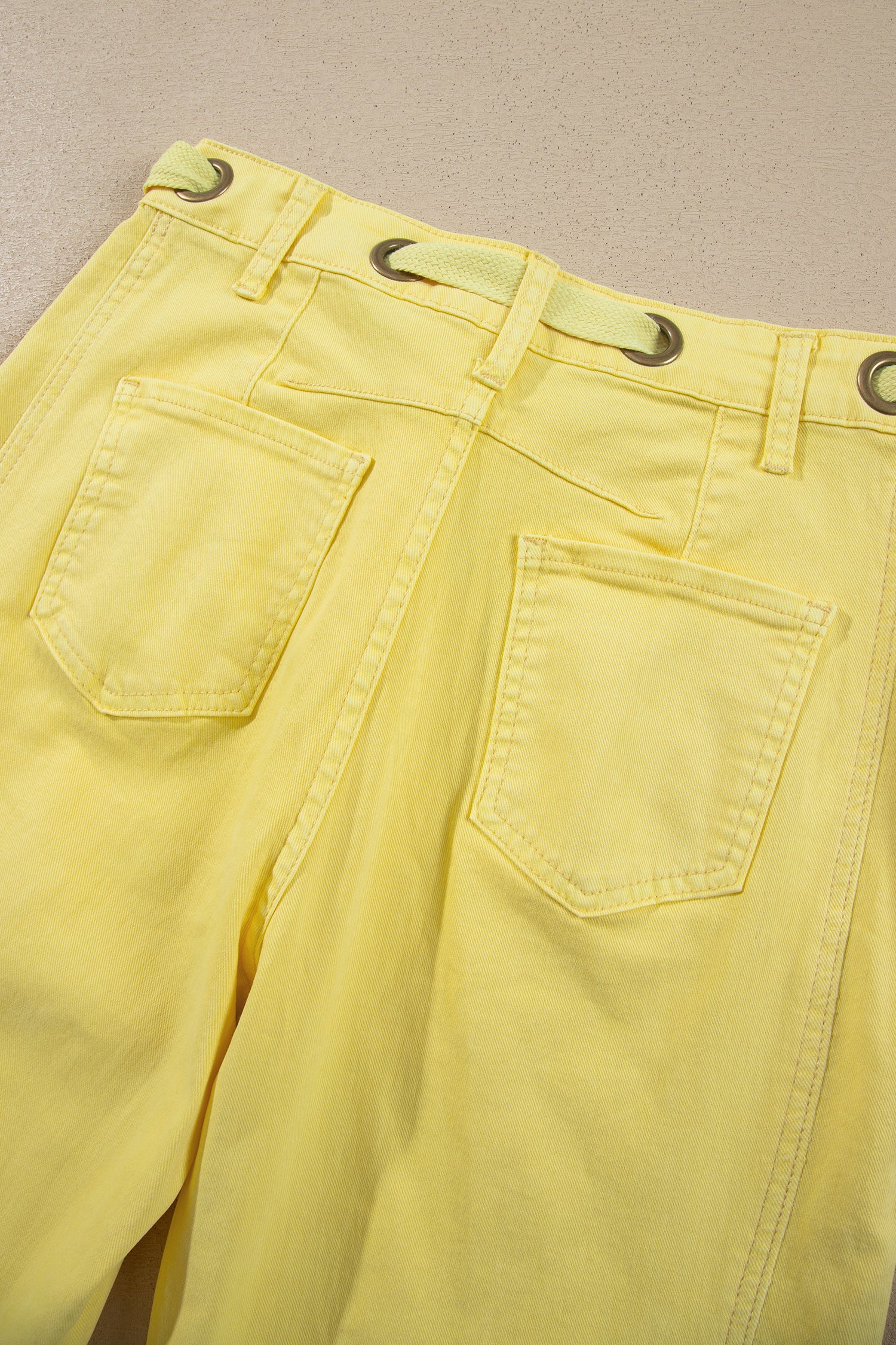 Light Pink Solid Color Grommet Detail Knot Waist Barrel Jeans