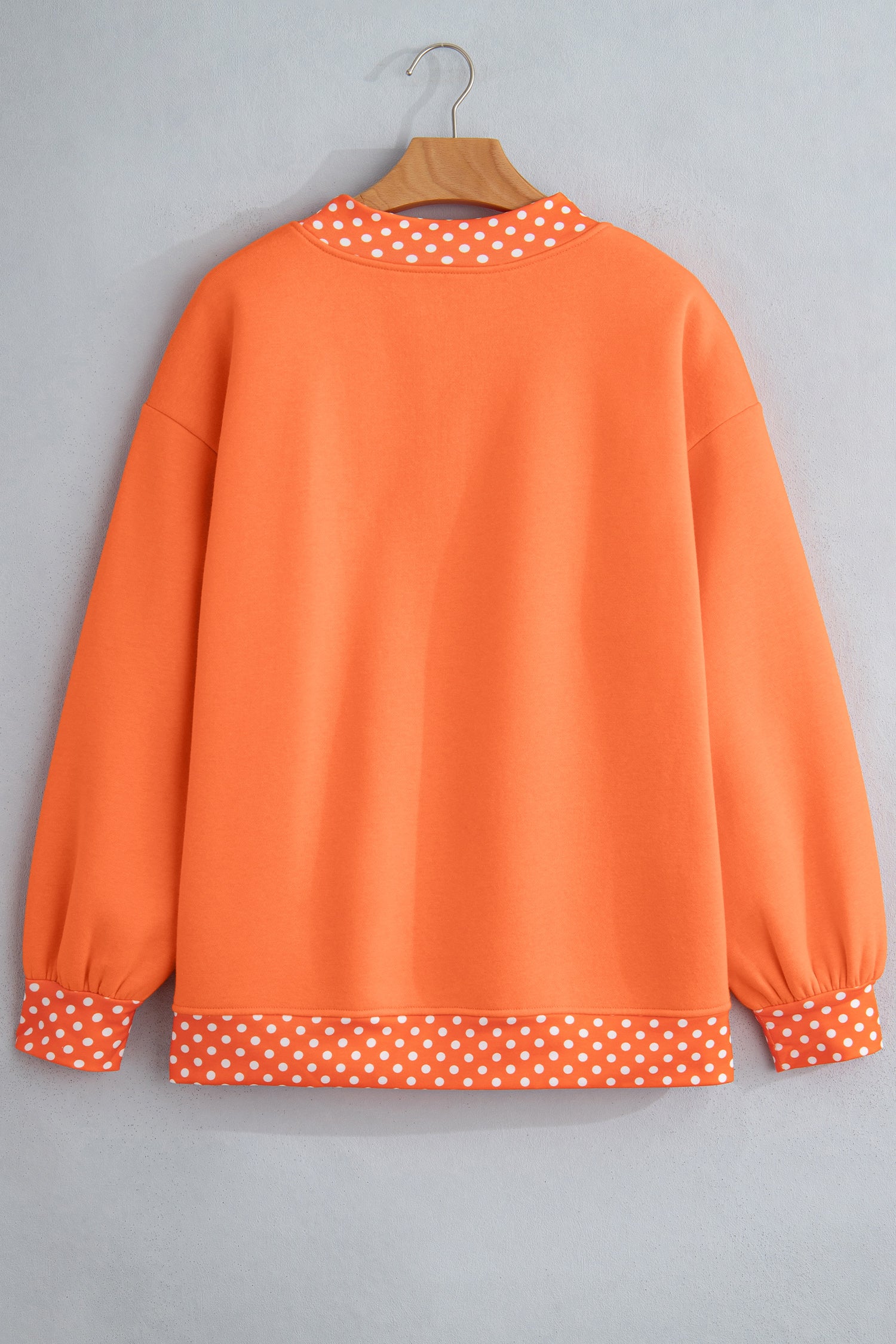 Brown Colorblock Polka Dot Contrast Trim Oversized Sweatshirt