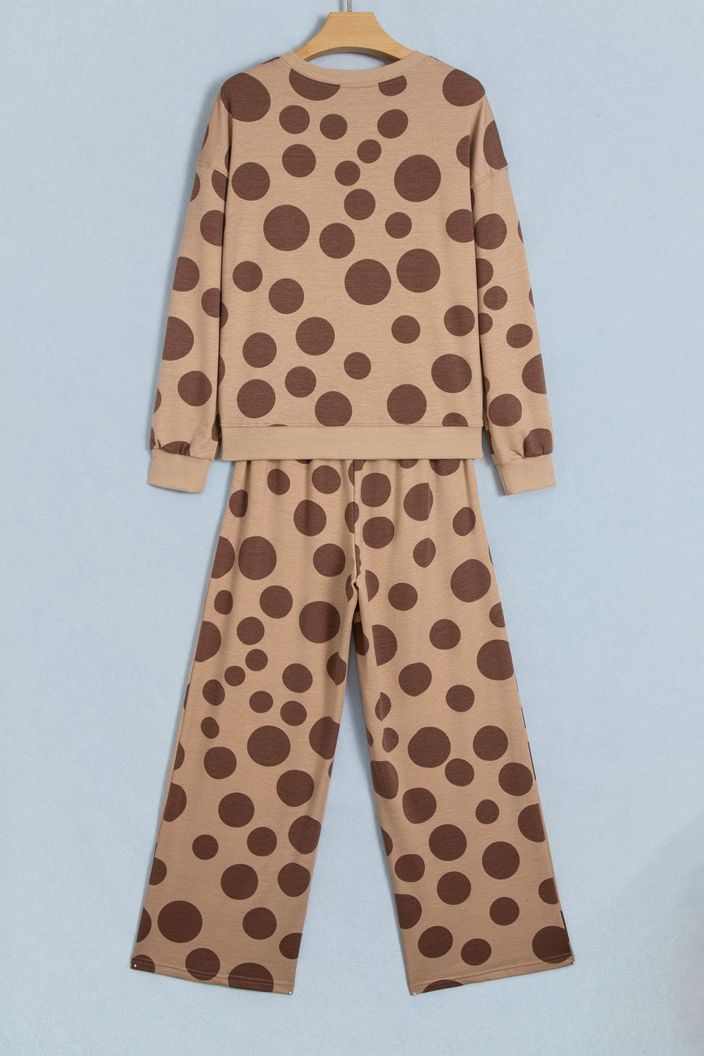 White Polka Dot Long Sleeve Top Drawstring Relaxed Pants Set