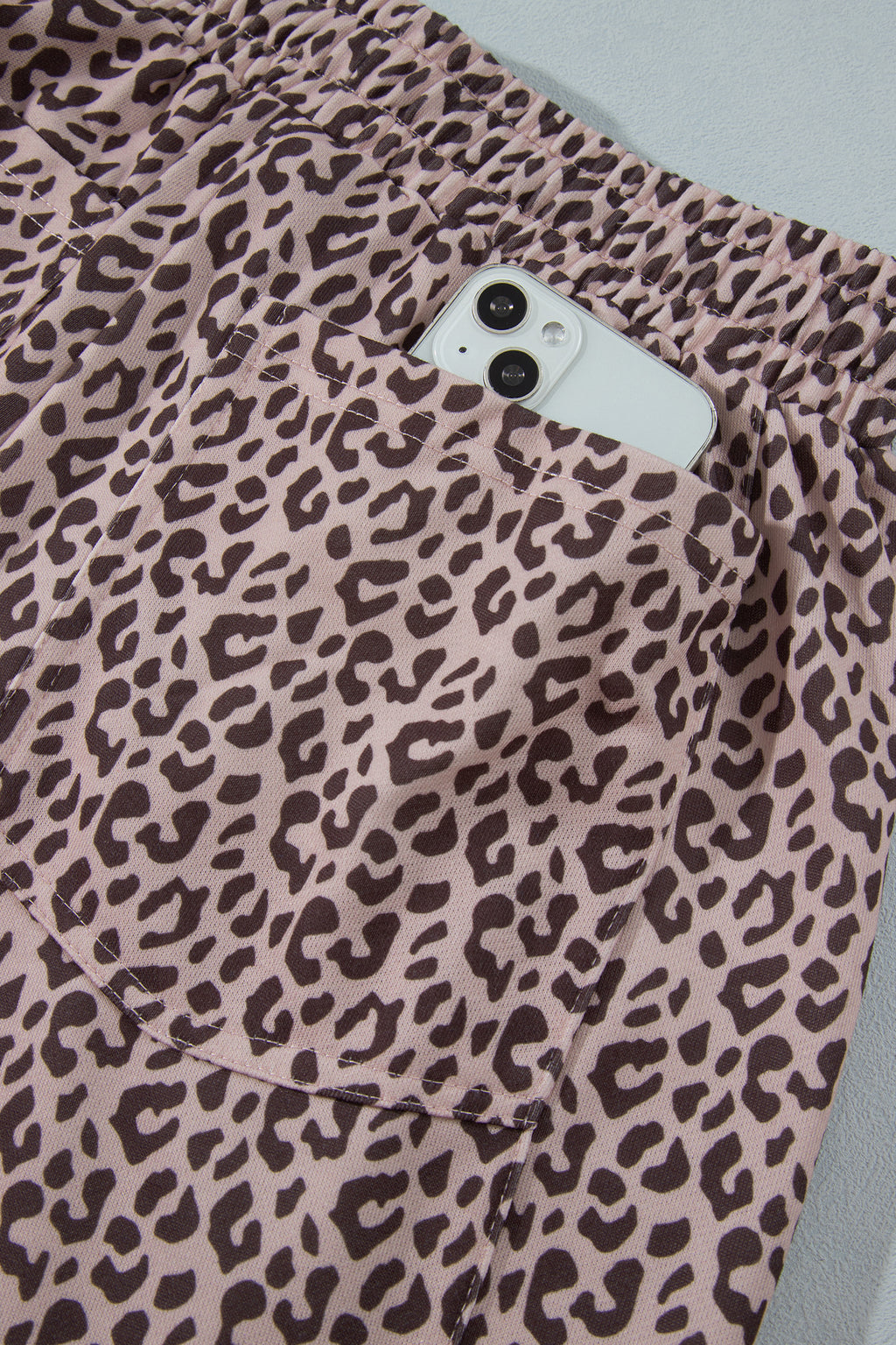 Khaki Leopard Print Elastic Waist Ankle Length Pants