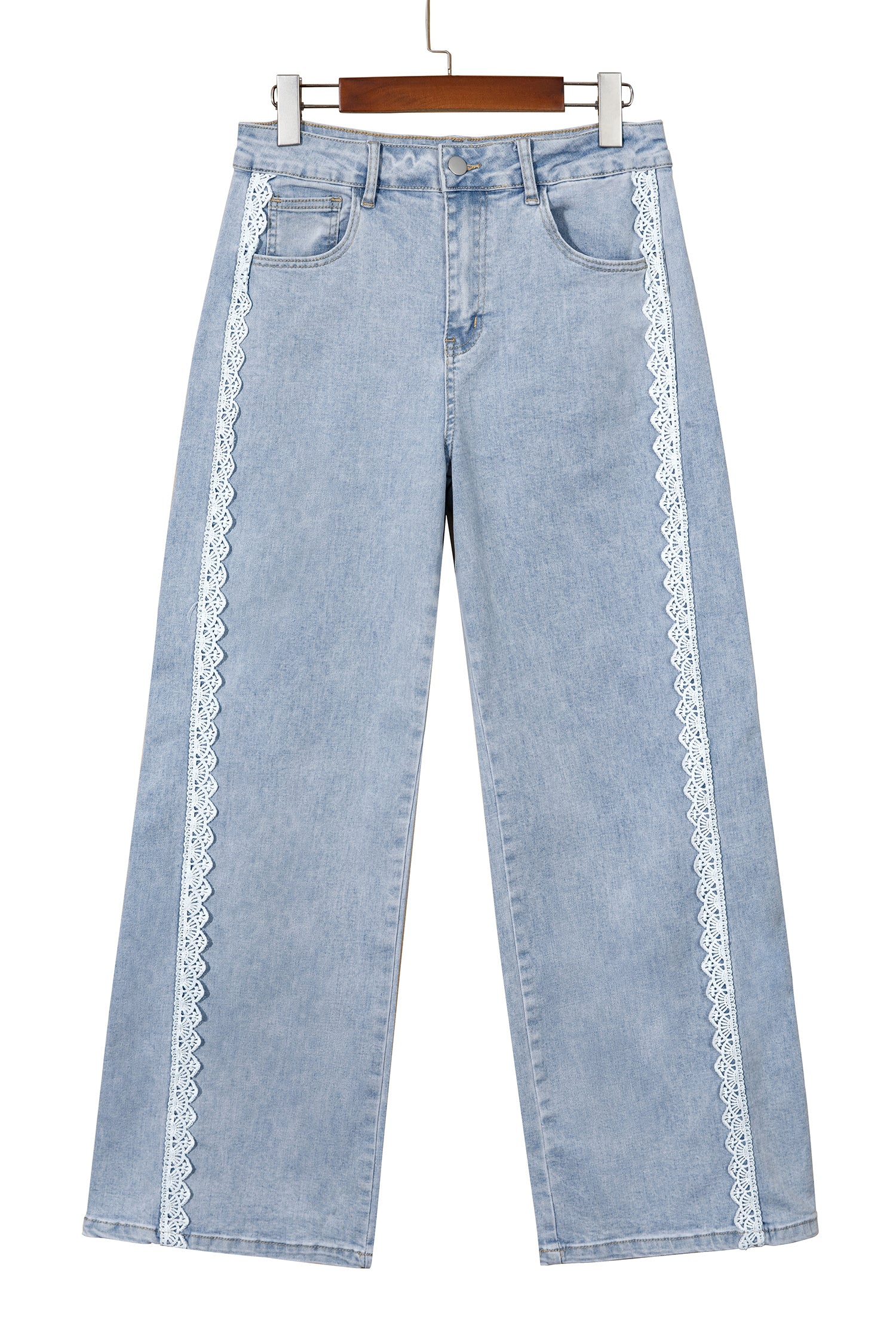 Beau Blue Lace Trim Casual Full-Length Regular Fit Jeans